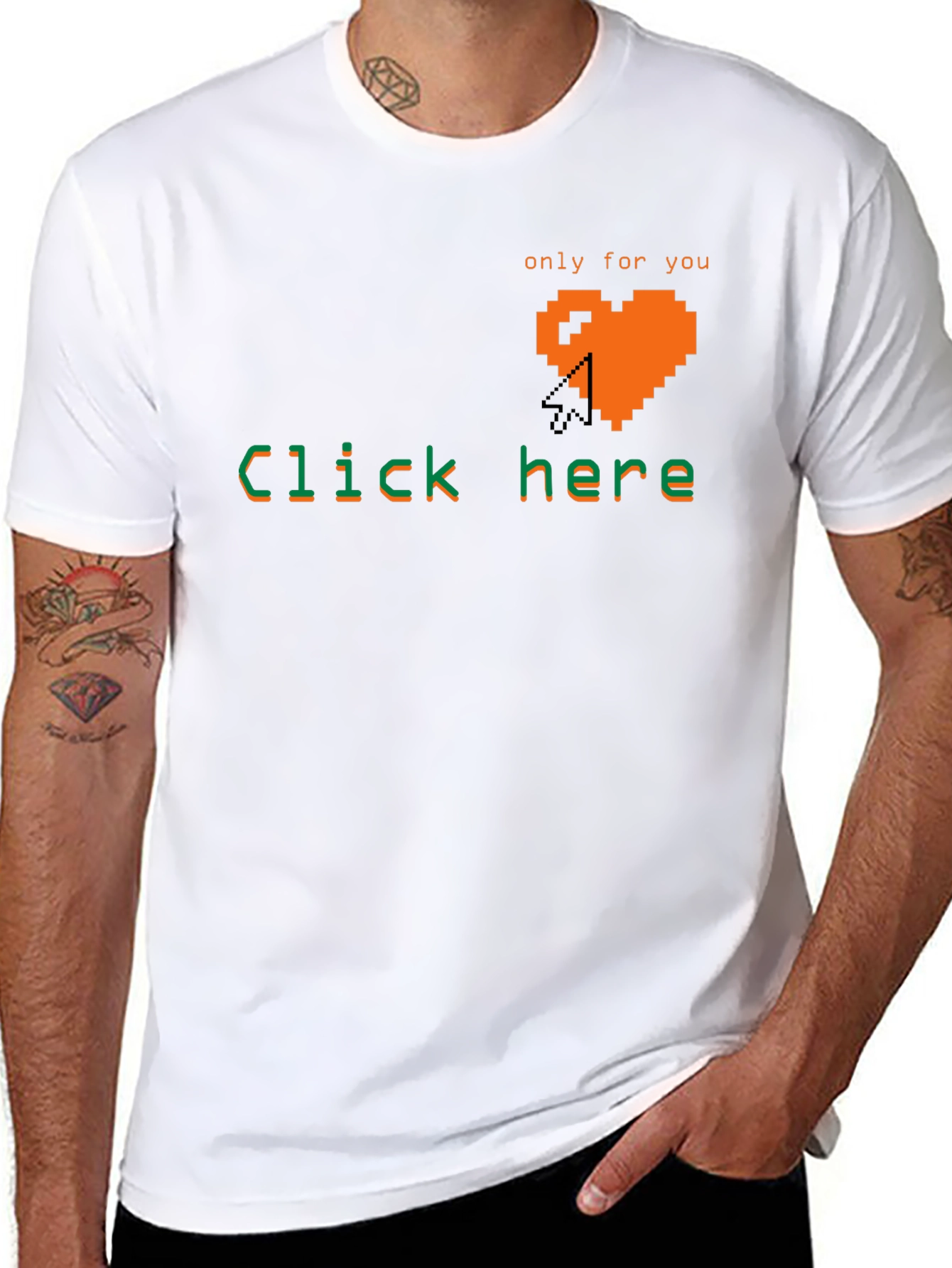 Pixel Heart Click Here Tee - Gamer Style Shirt