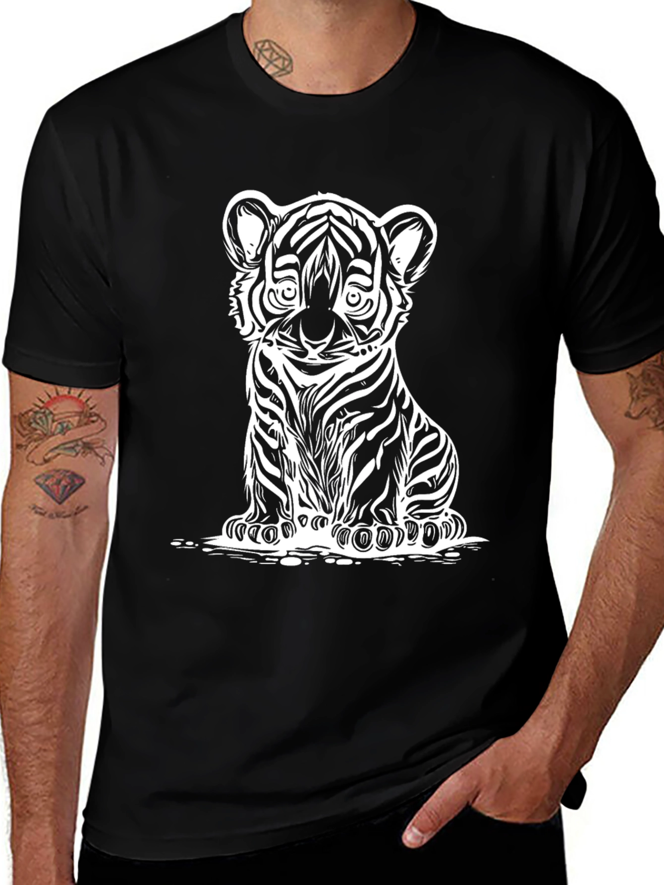 Tiger Cub Graphic T-Shirt - Black Cotton Blend