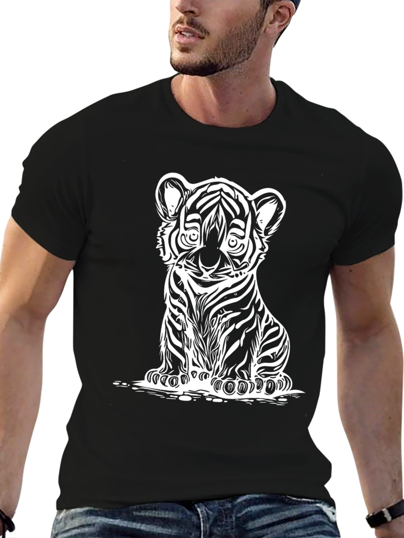 Tiger Cub Graphic T-Shirt - Black Cotton Blend