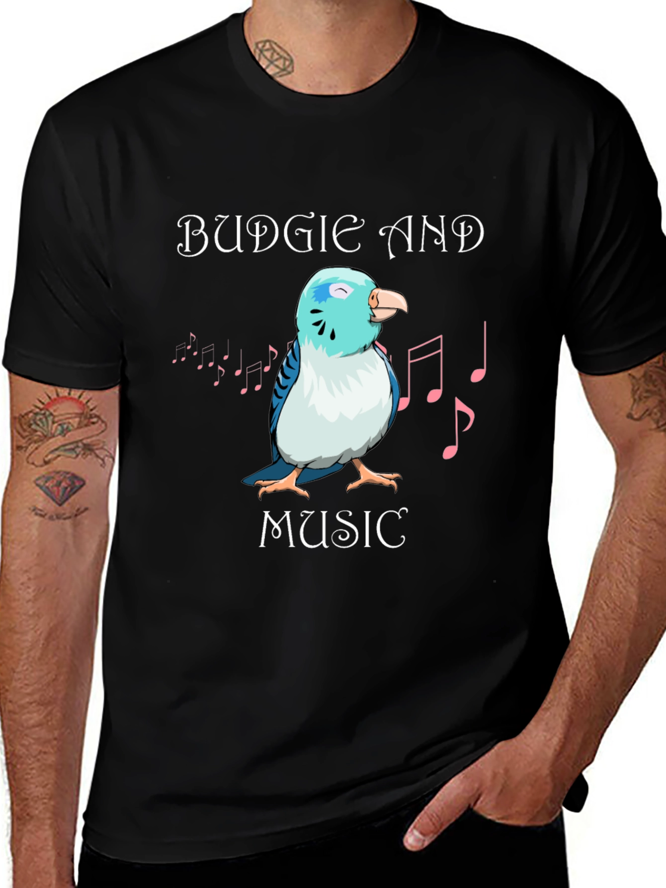 Budgie and Music Graphic T-Shirt