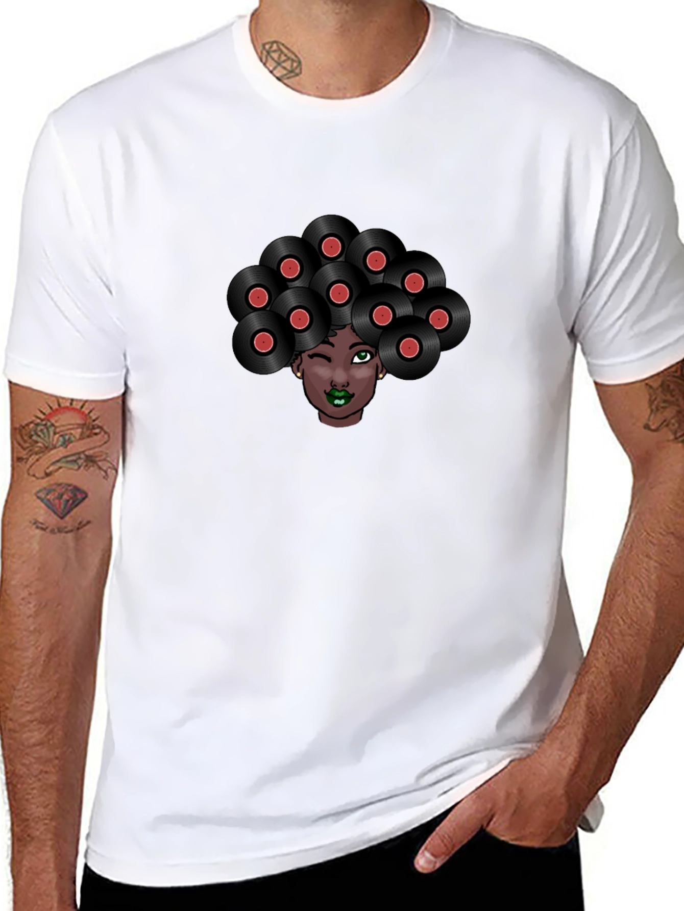 Vinyl Hair Graphic Tee - Unique Music Lover T-Shirt