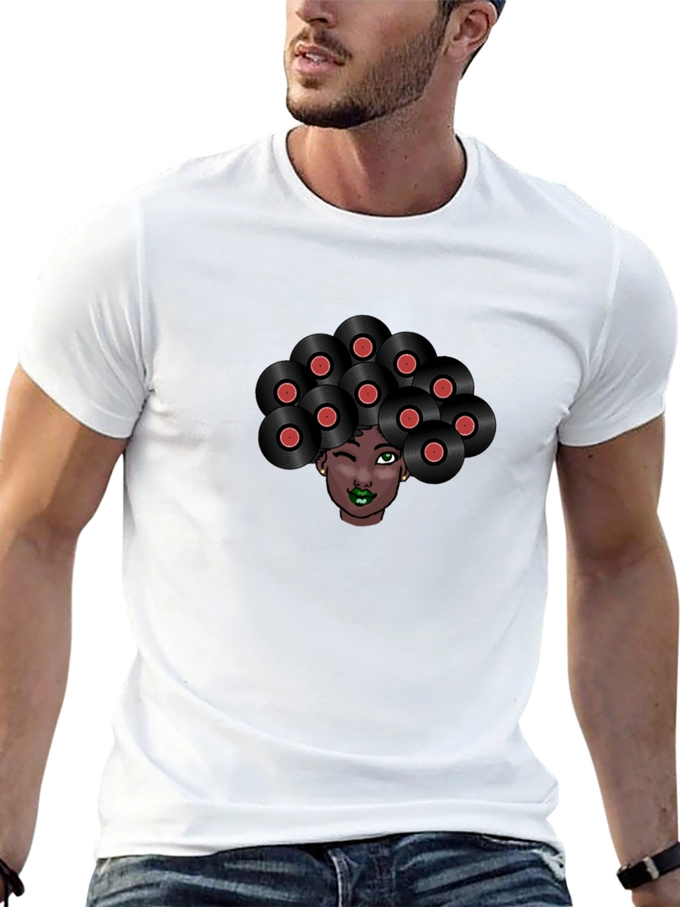 Vinyl Hair Graphic Tee - Unique Music Lover T-Shirt