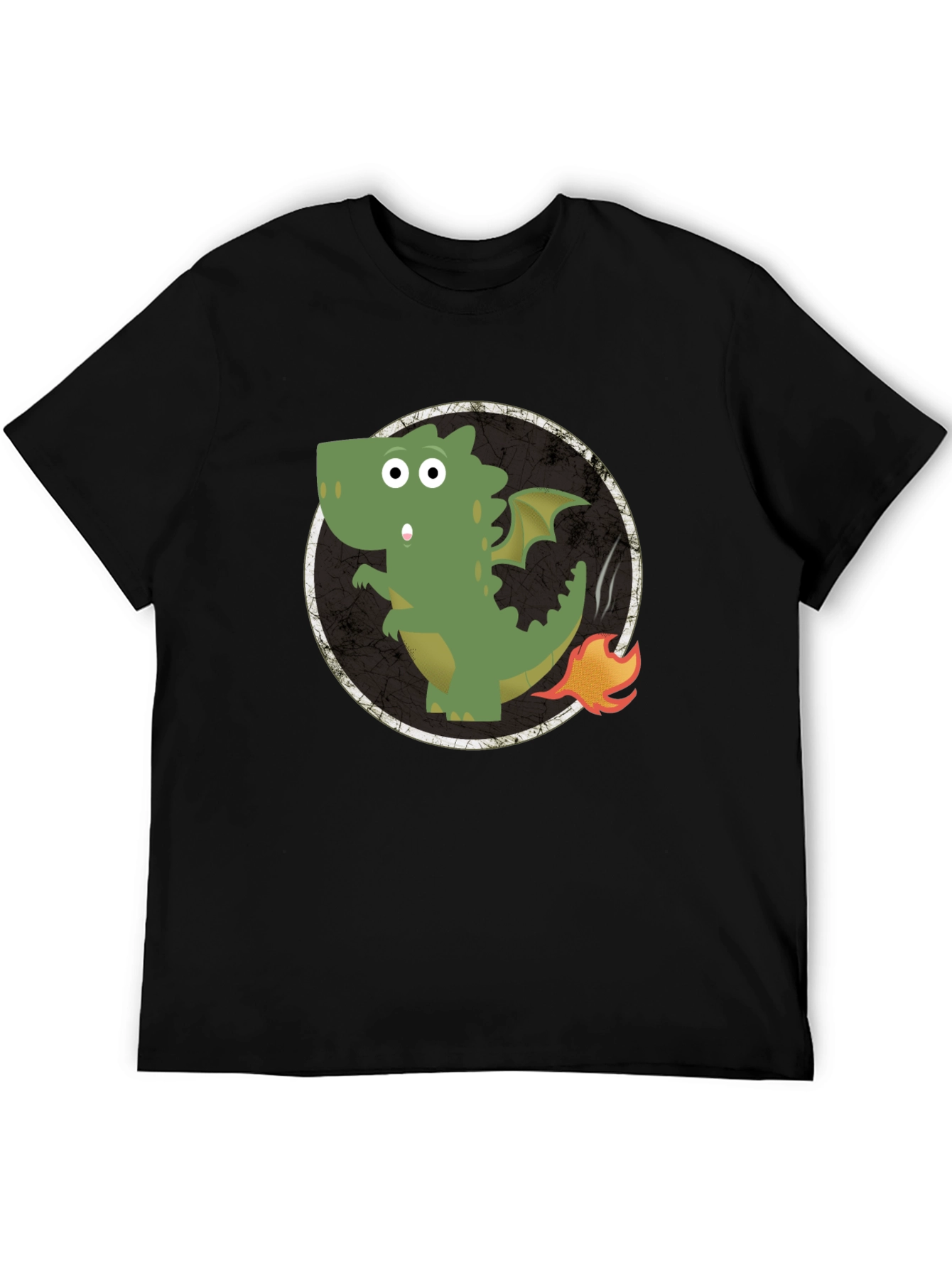 Dragon Fire Tail Graphic Tee - Black Cotton T-Shirt