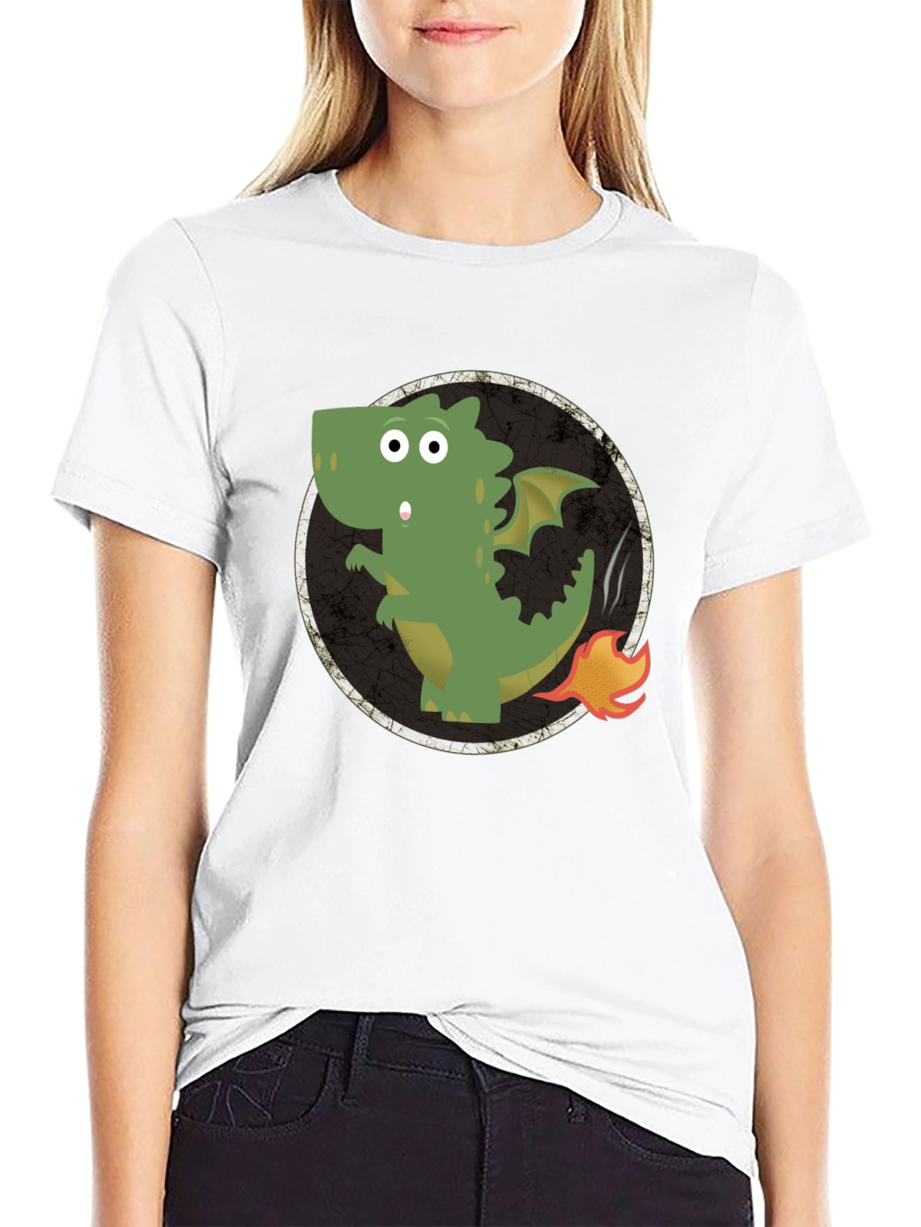 Dragon Fire Tail Graphic Tee - Black Cotton T-Shirt