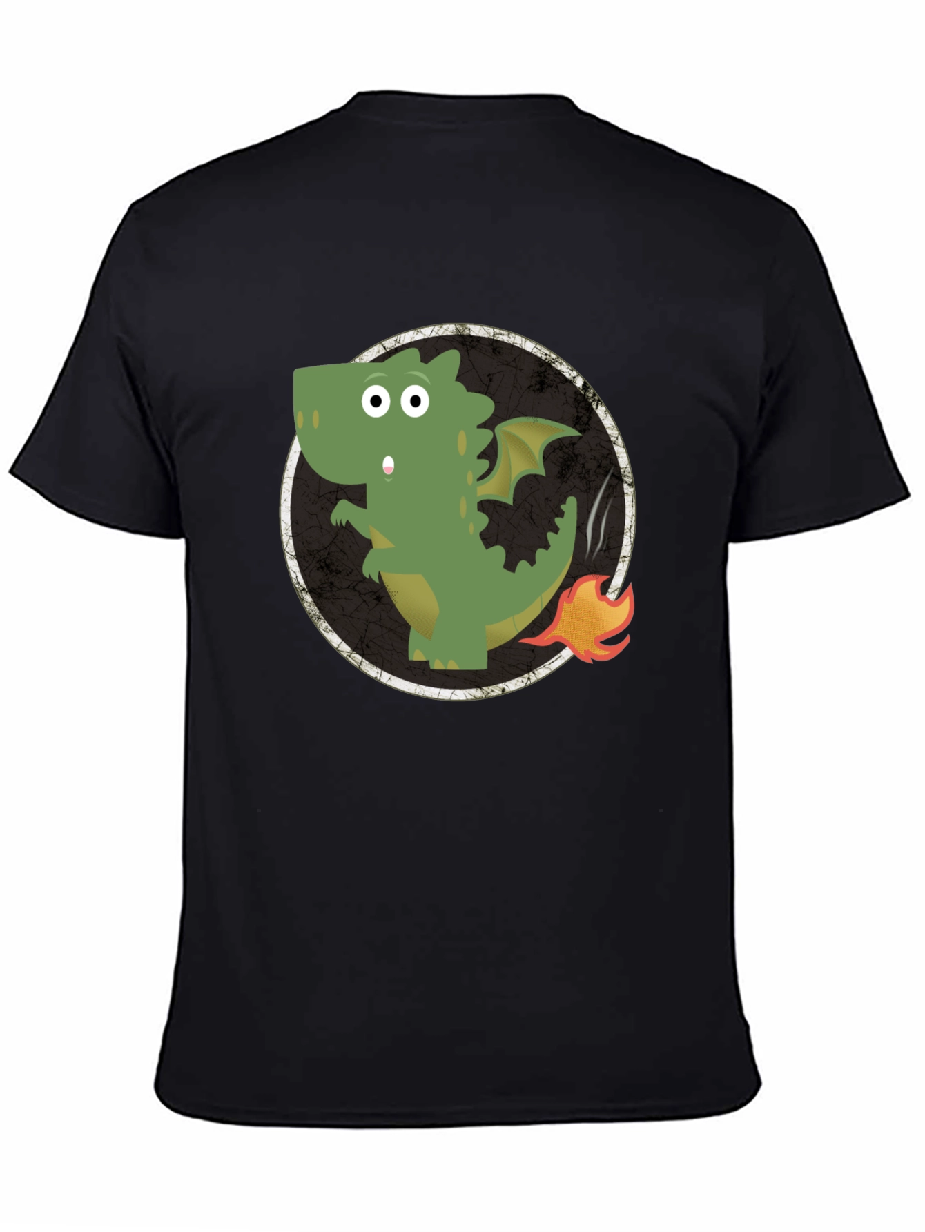 Dragon Fire Tail Graphic Tee - Black Cotton T-Shirt