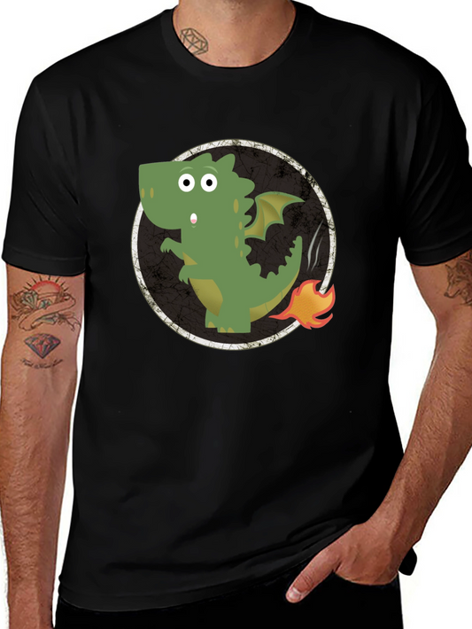 Dragon Fire Tail Graphic Tee - Black Cotton T-Shirt