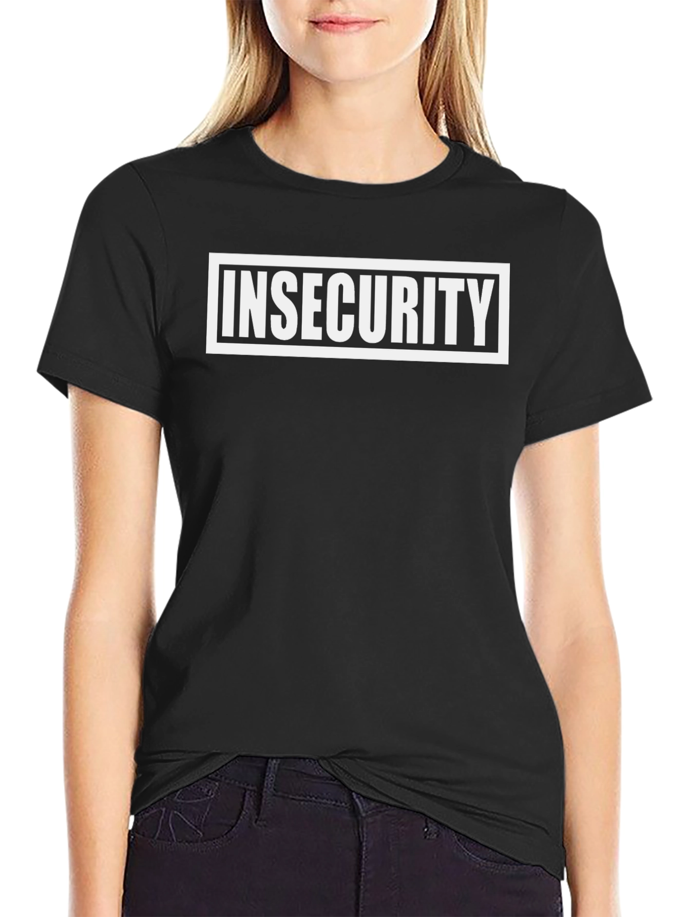 Insecurity Graphic Tee - Black Crew Neck Casual Shirt