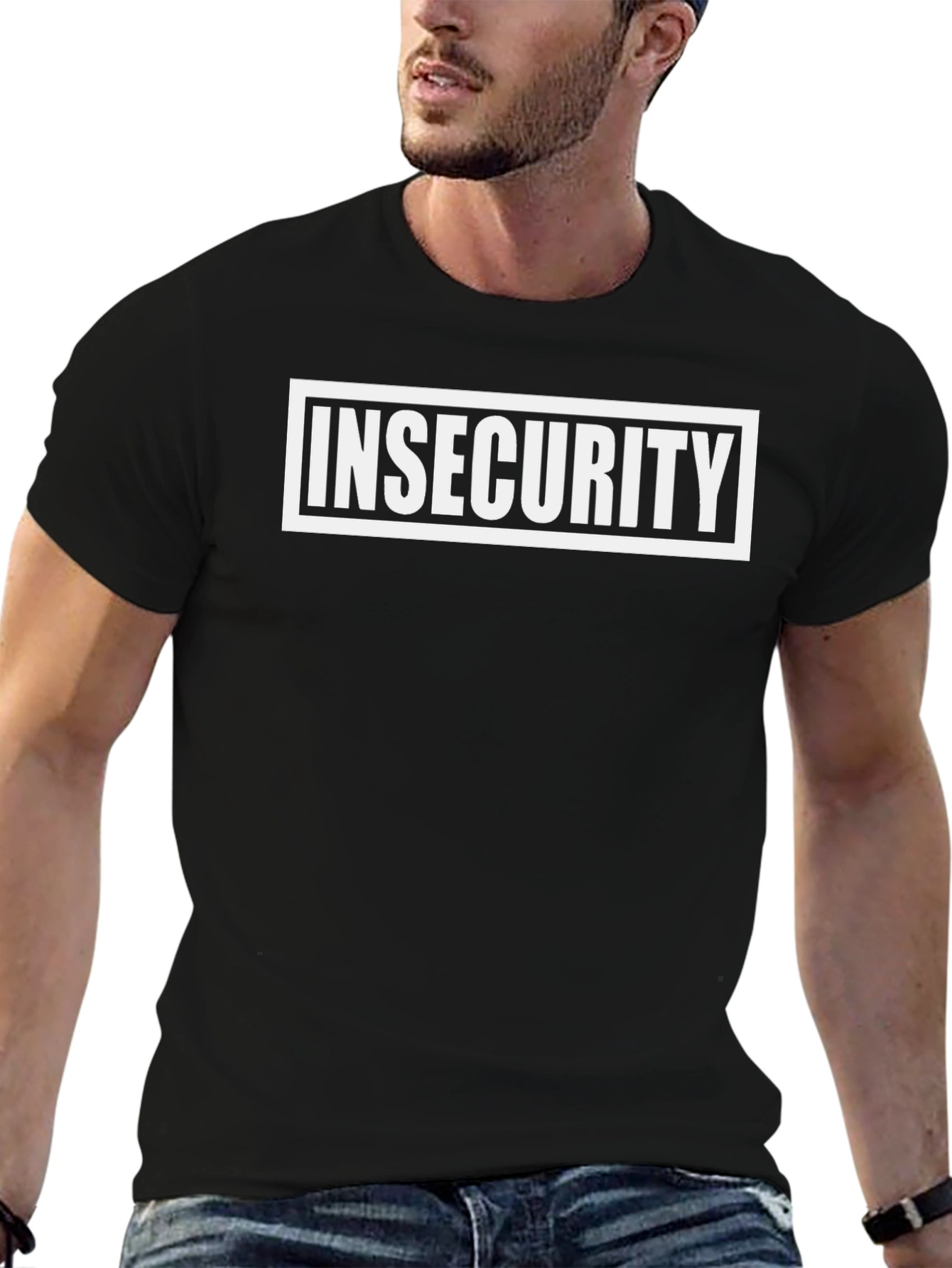 Insecurity Graphic Tee - Black Crew Neck Casual Shirt