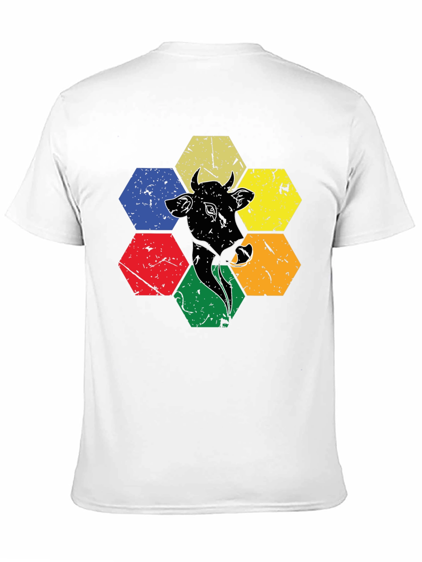 Cow Graphic Tee: Retro Hexagon Animal T-Shirt