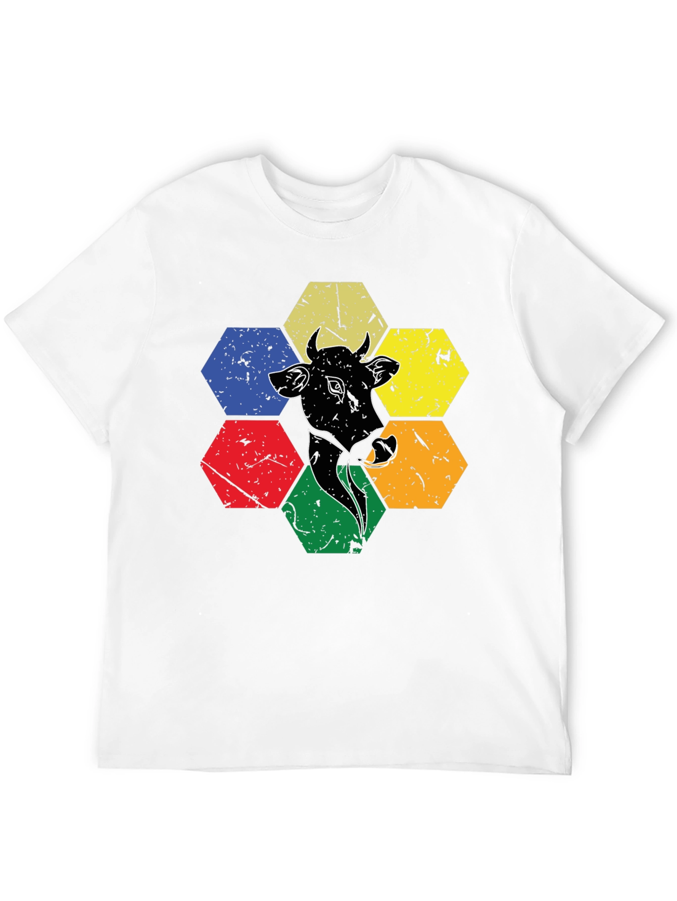 Cow Graphic Tee: Retro Hexagon Animal T-Shirt