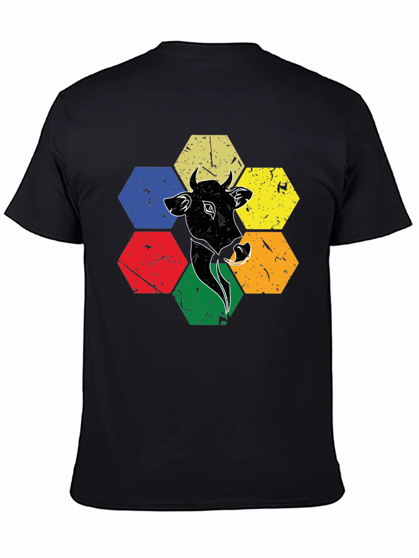 Cow Graphic Tee: Retro Hexagon Animal T-Shirt
