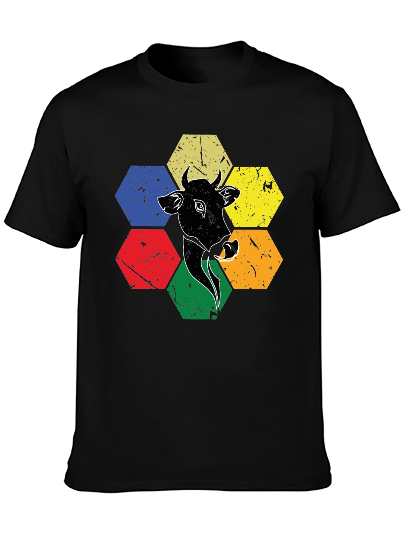 Cow Graphic Tee: Retro Hexagon Animal T-Shirt