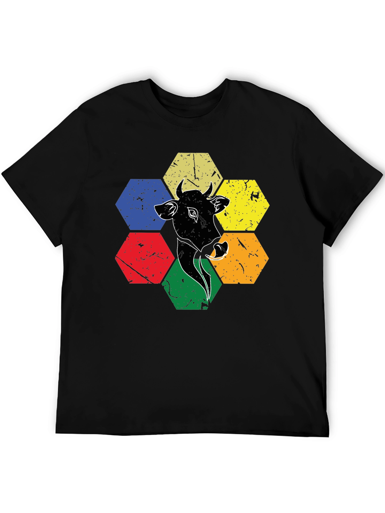 Cow Graphic Tee: Retro Hexagon Animal T-Shirt