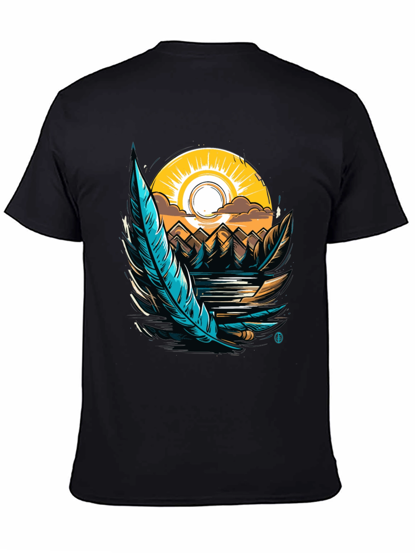 Nature Graphic Tee: Feather Sunset Design