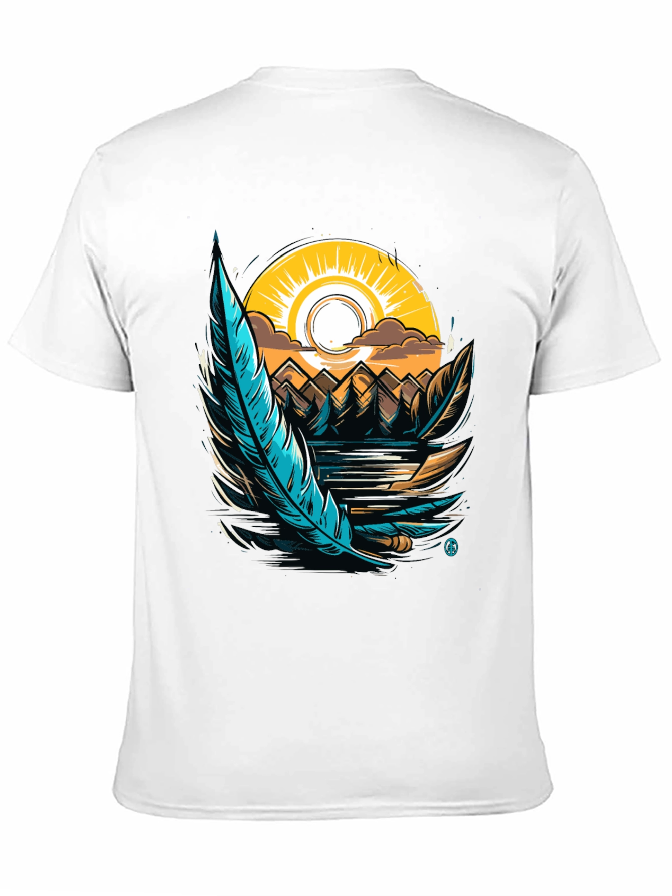 Nature Graphic Tee: Feather Sunset Design