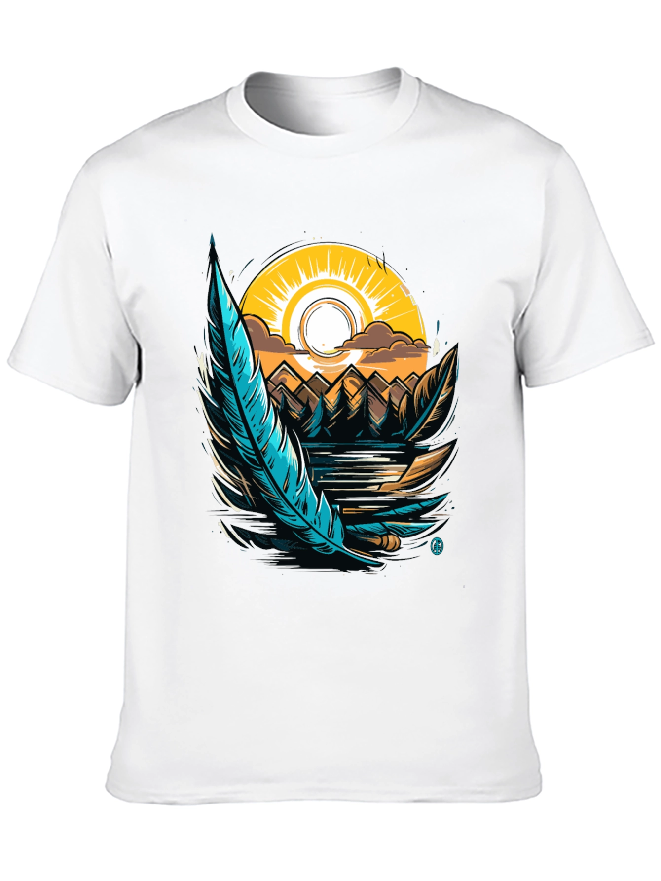 Nature Graphic Tee: Feather Sunset Design