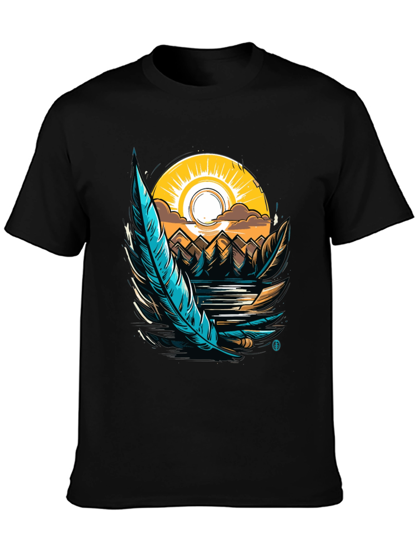 Nature Graphic Tee: Feather Sunset Design