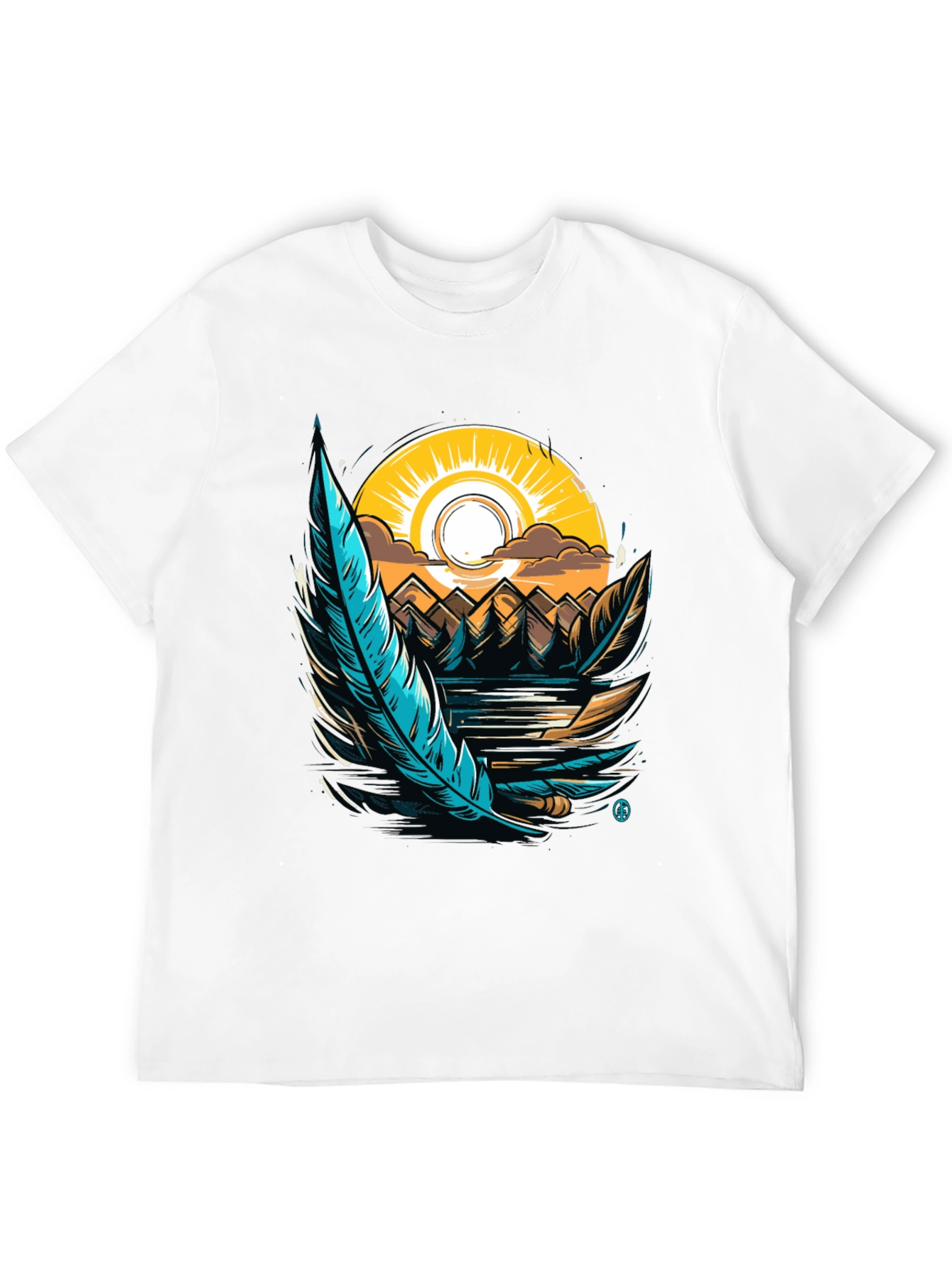 Nature Graphic Tee: Feather Sunset Design