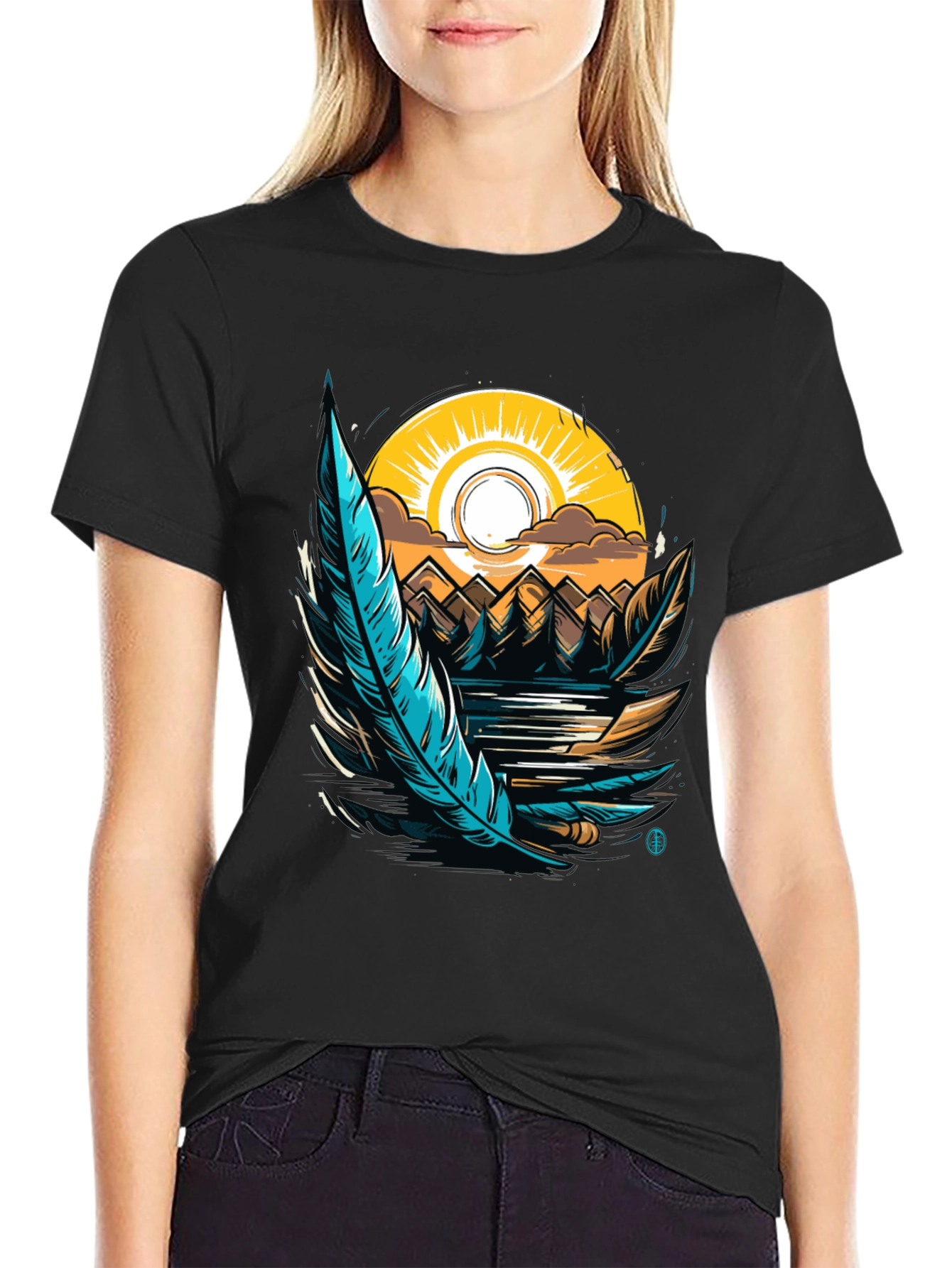 Nature Graphic Tee: Feather Sunset Design