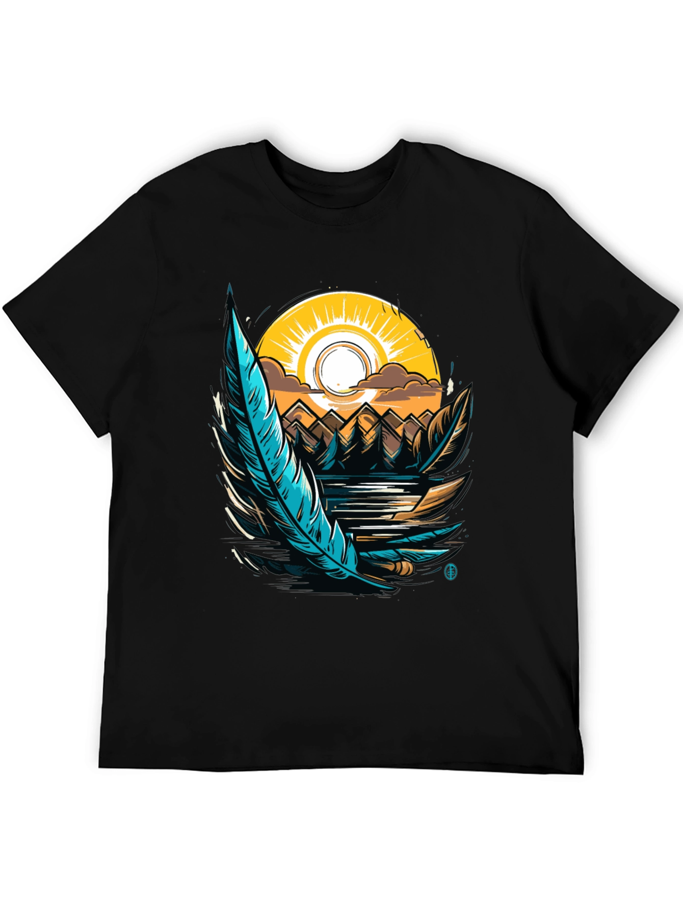 Nature Graphic Tee: Feather Sunset Design