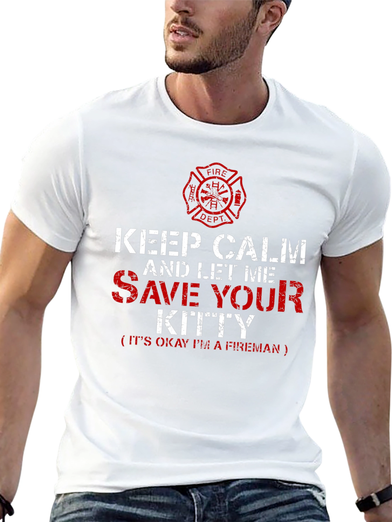 Firefighter T-Shirt: Keep Calm Save Your Kitty Tee