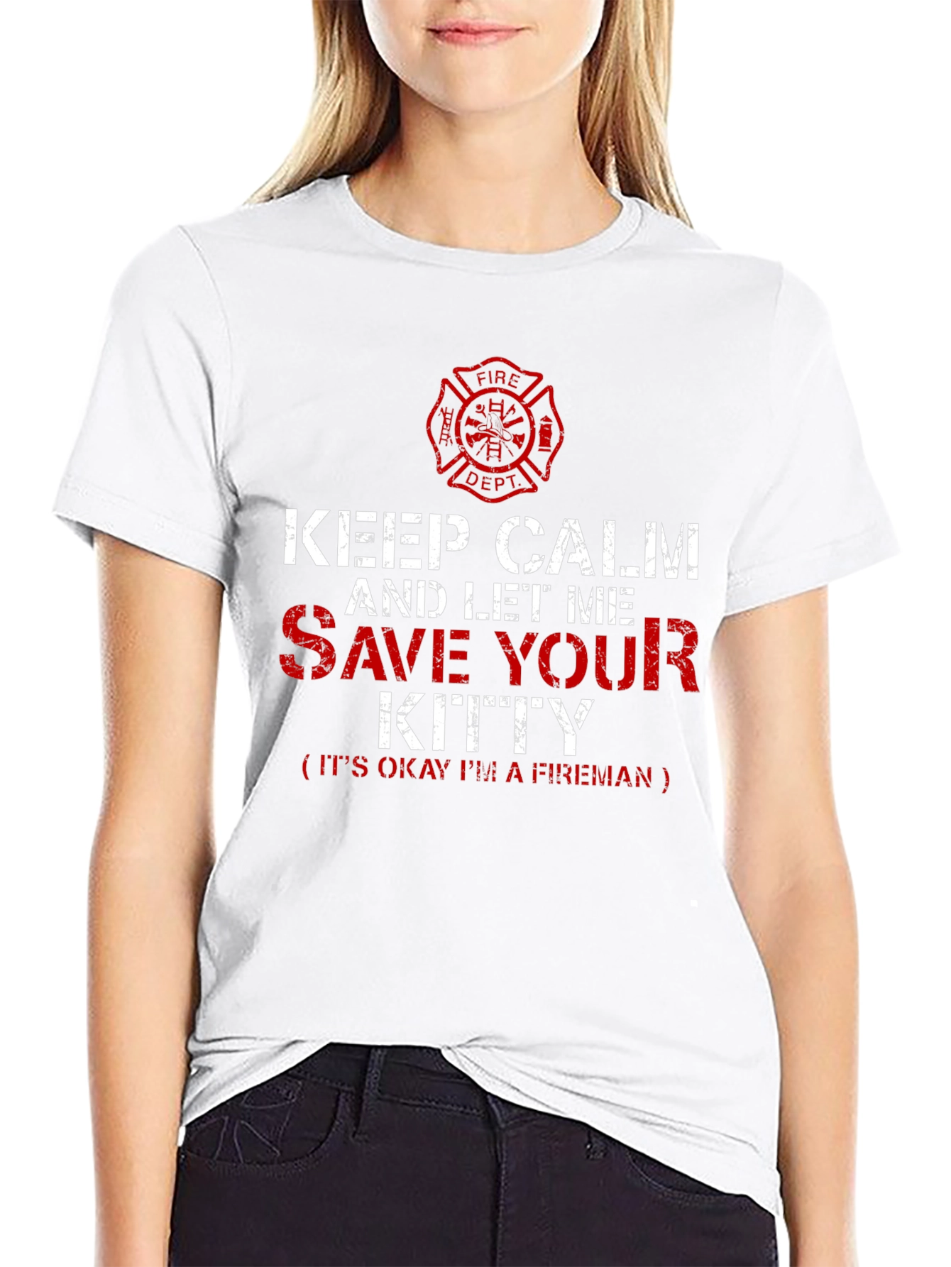 Firefighter T-Shirt: Keep Calm Save Your Kitty Tee