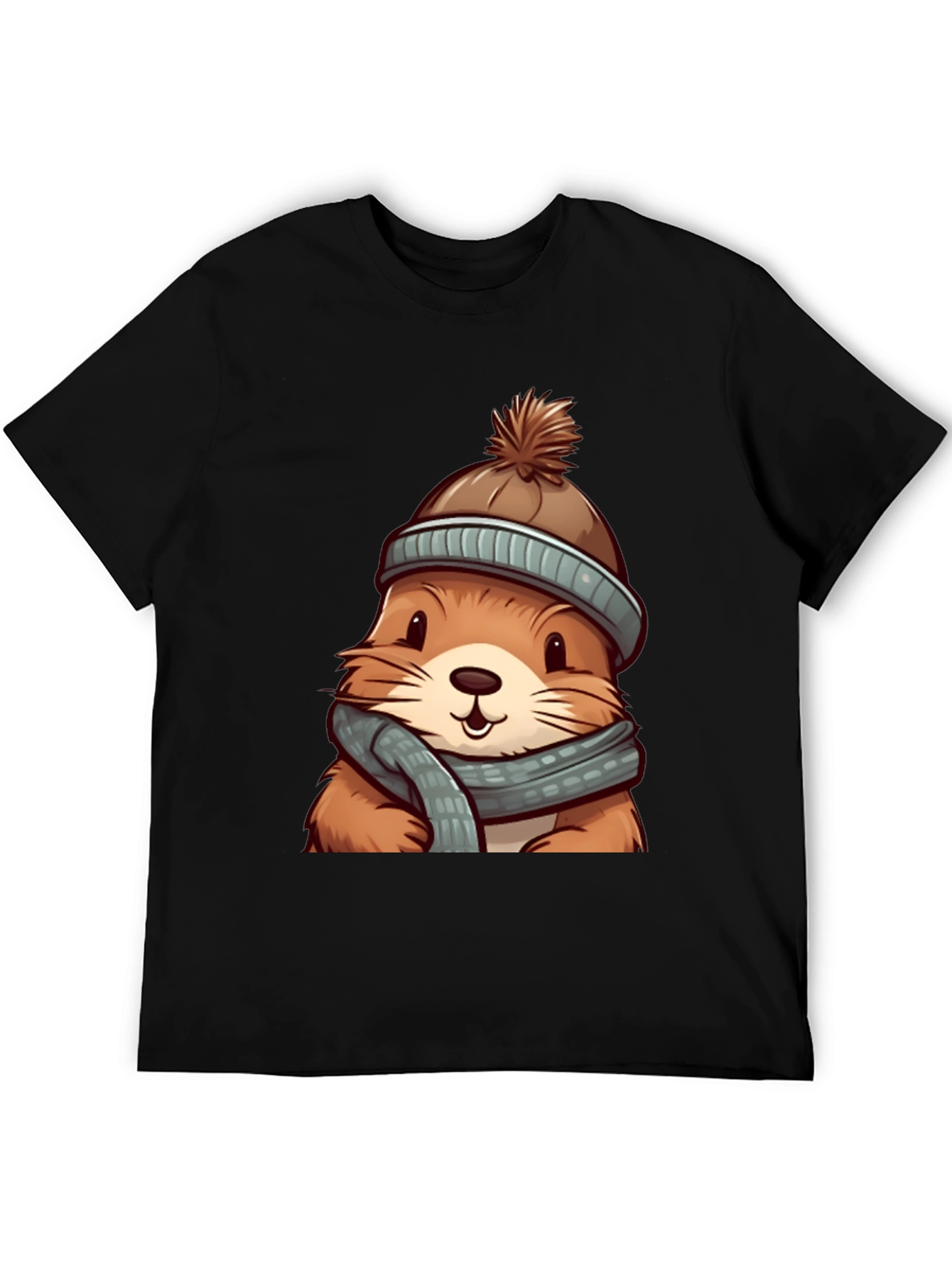 Cute Otter in Winter Gear Graphic Tee