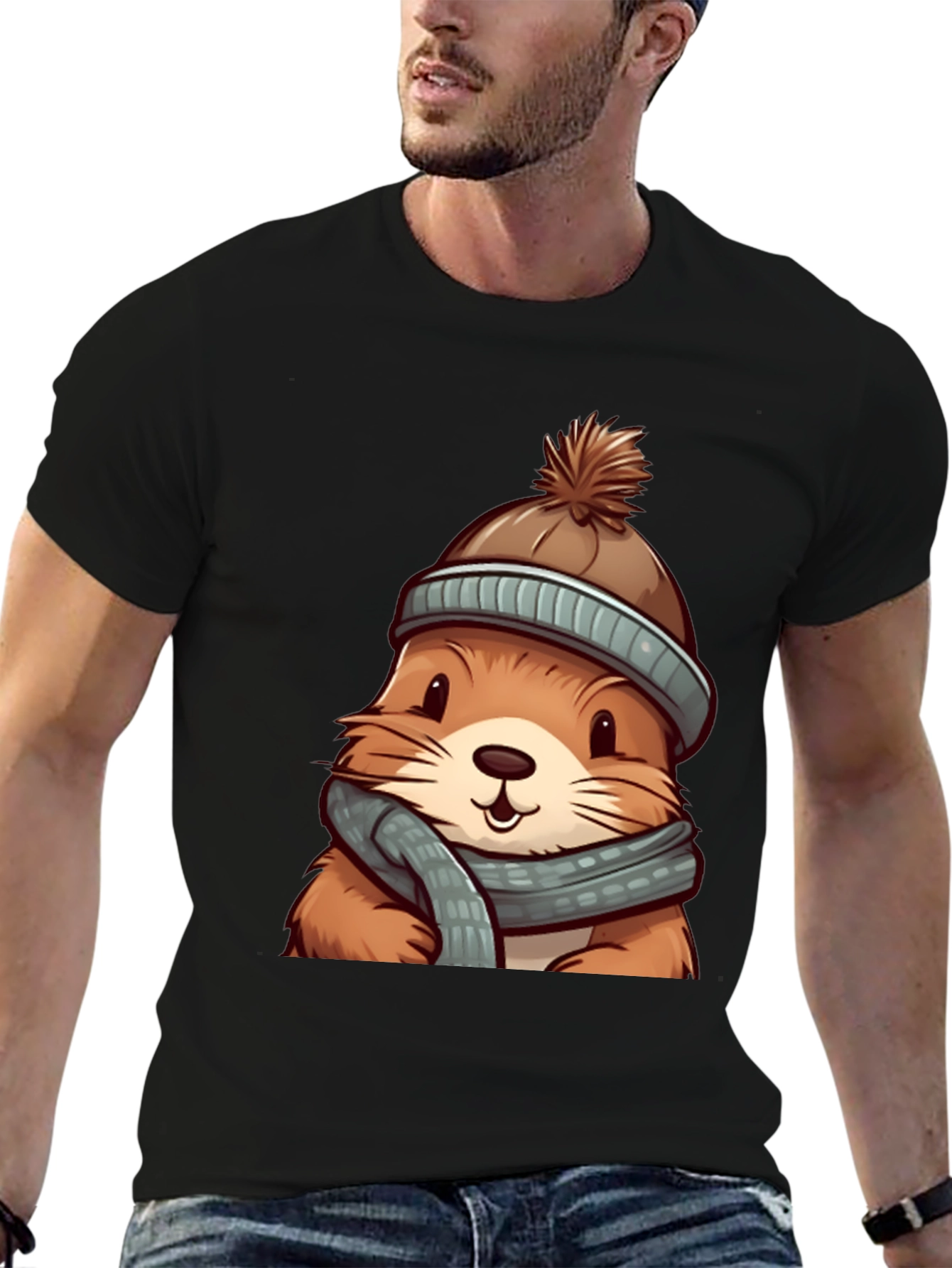 Cute Otter in Winter Gear Graphic Tee