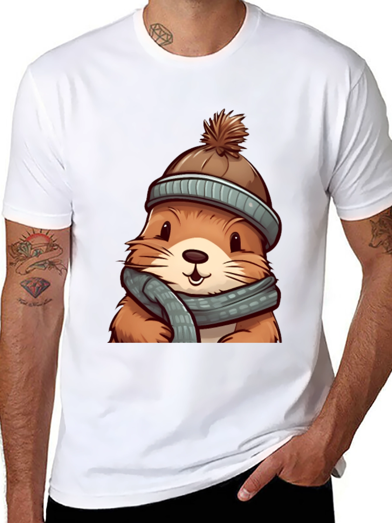 Cute Otter in Winter Gear Graphic Tee