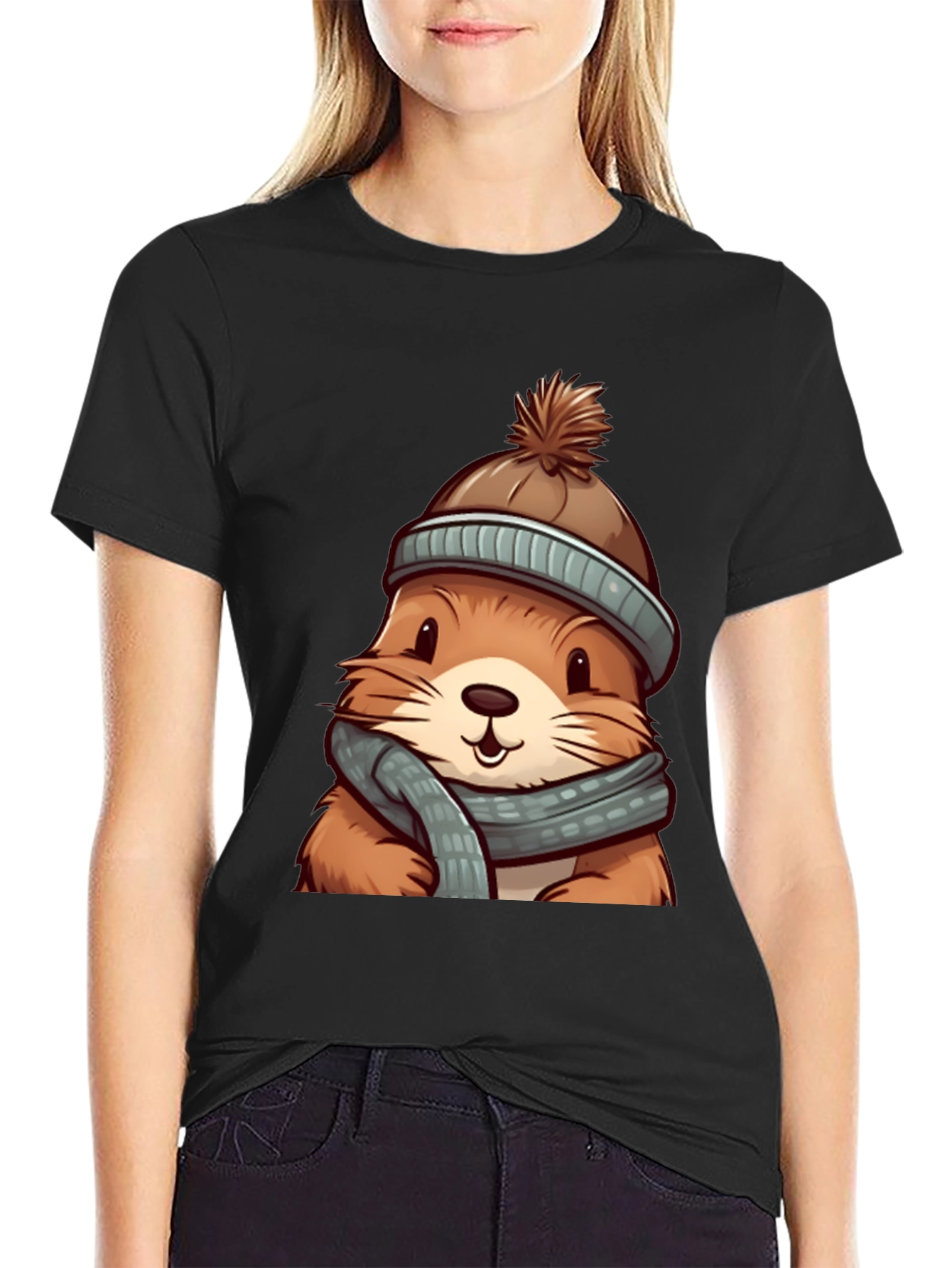 Cute Otter in Winter Gear Graphic Tee