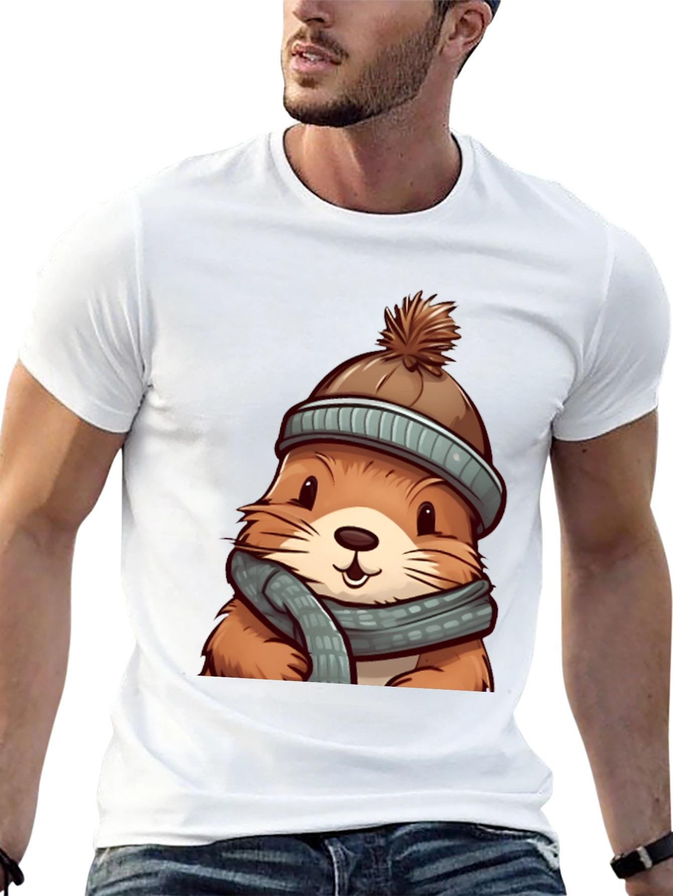 Cute Otter in Winter Gear Graphic Tee