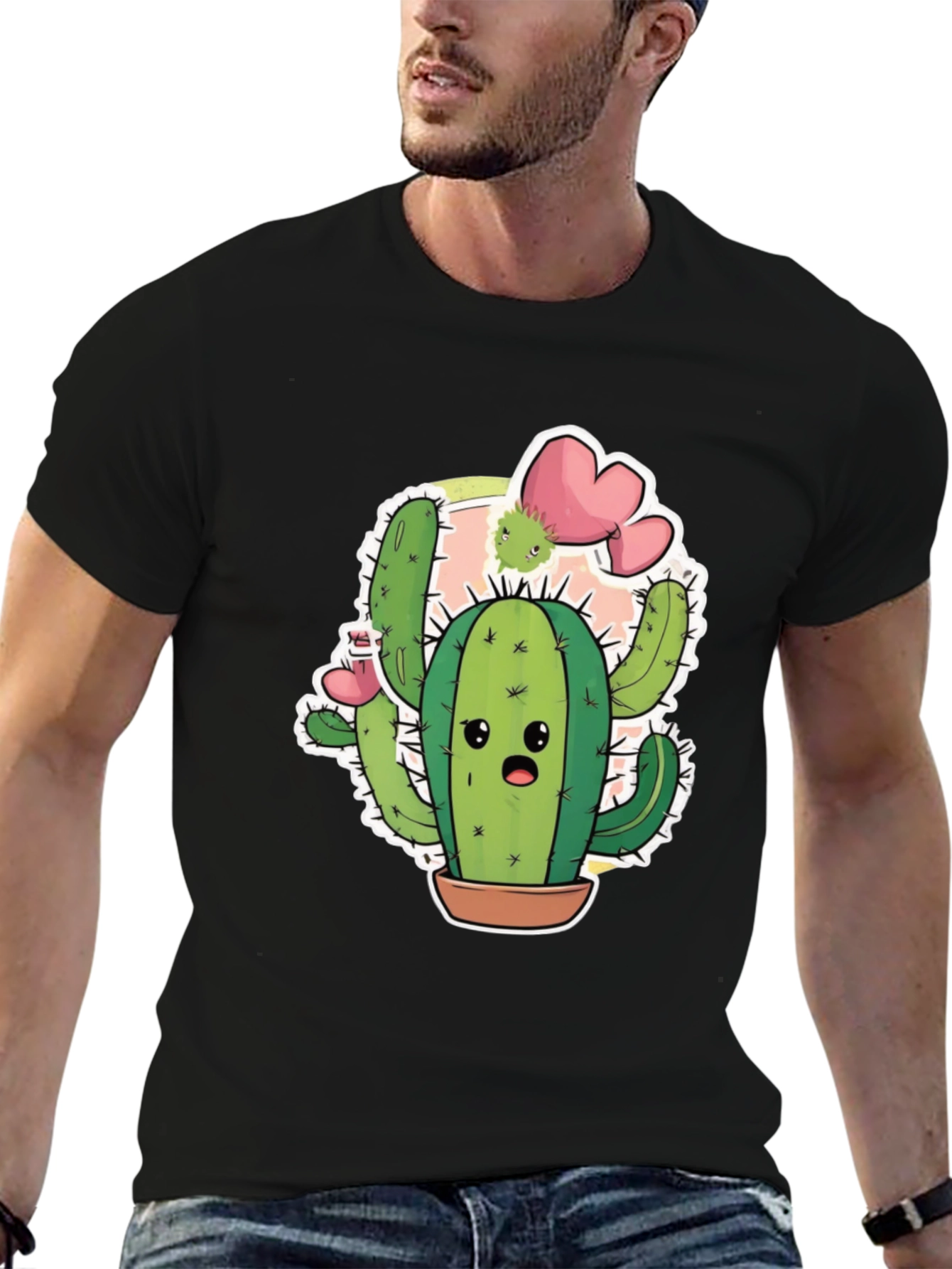 Cute Cactus T-Shirt - Unisex Black Cotton Tee