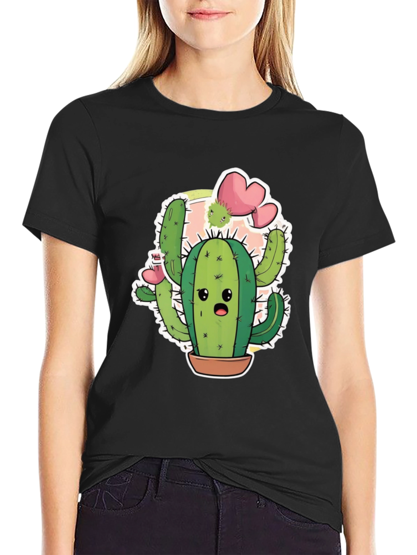 Cute Cactus T-Shirt - Unisex Black Cotton Tee