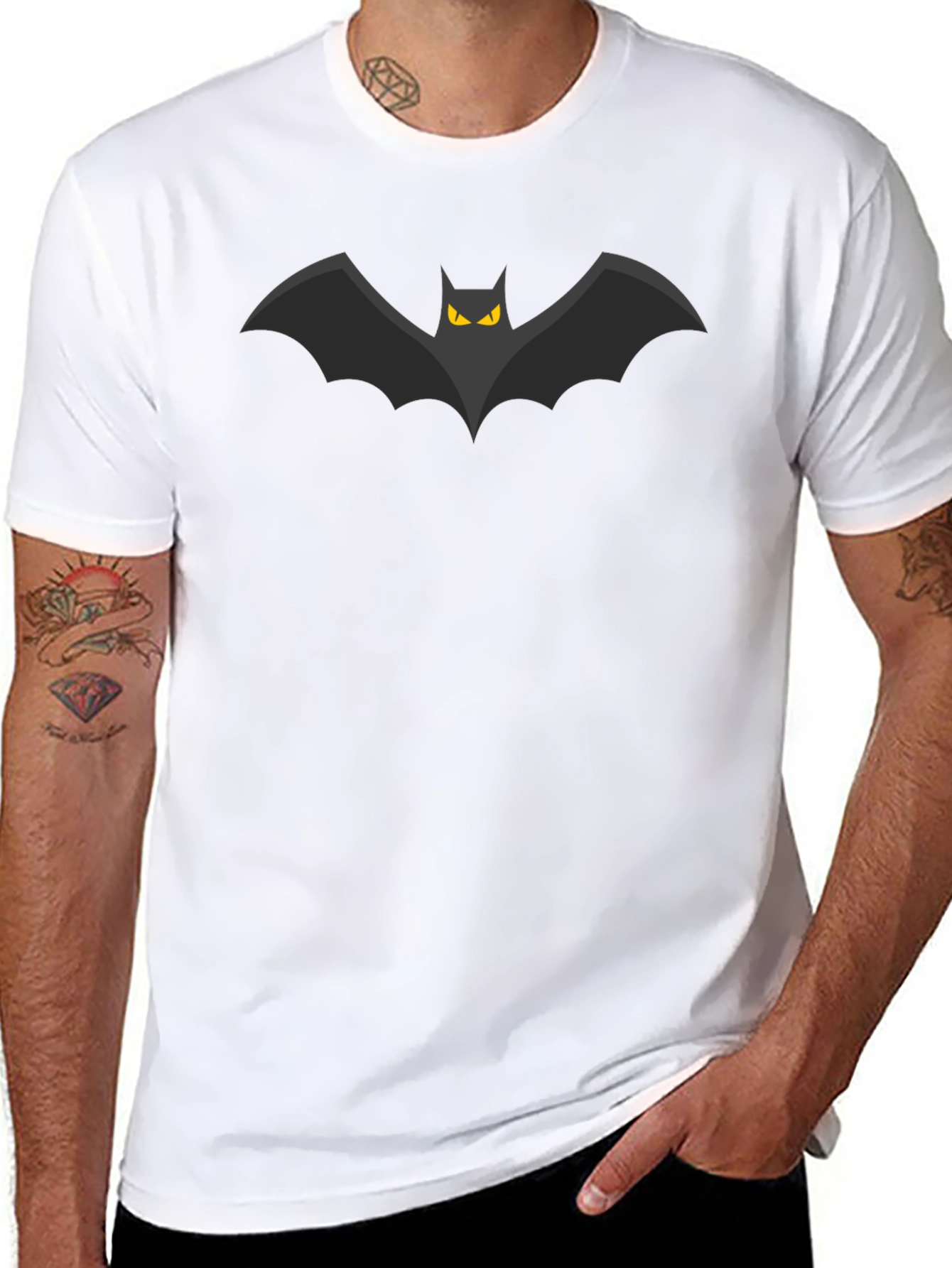 Bat Graphic Tee - Mens Black Cotton T-Shirt