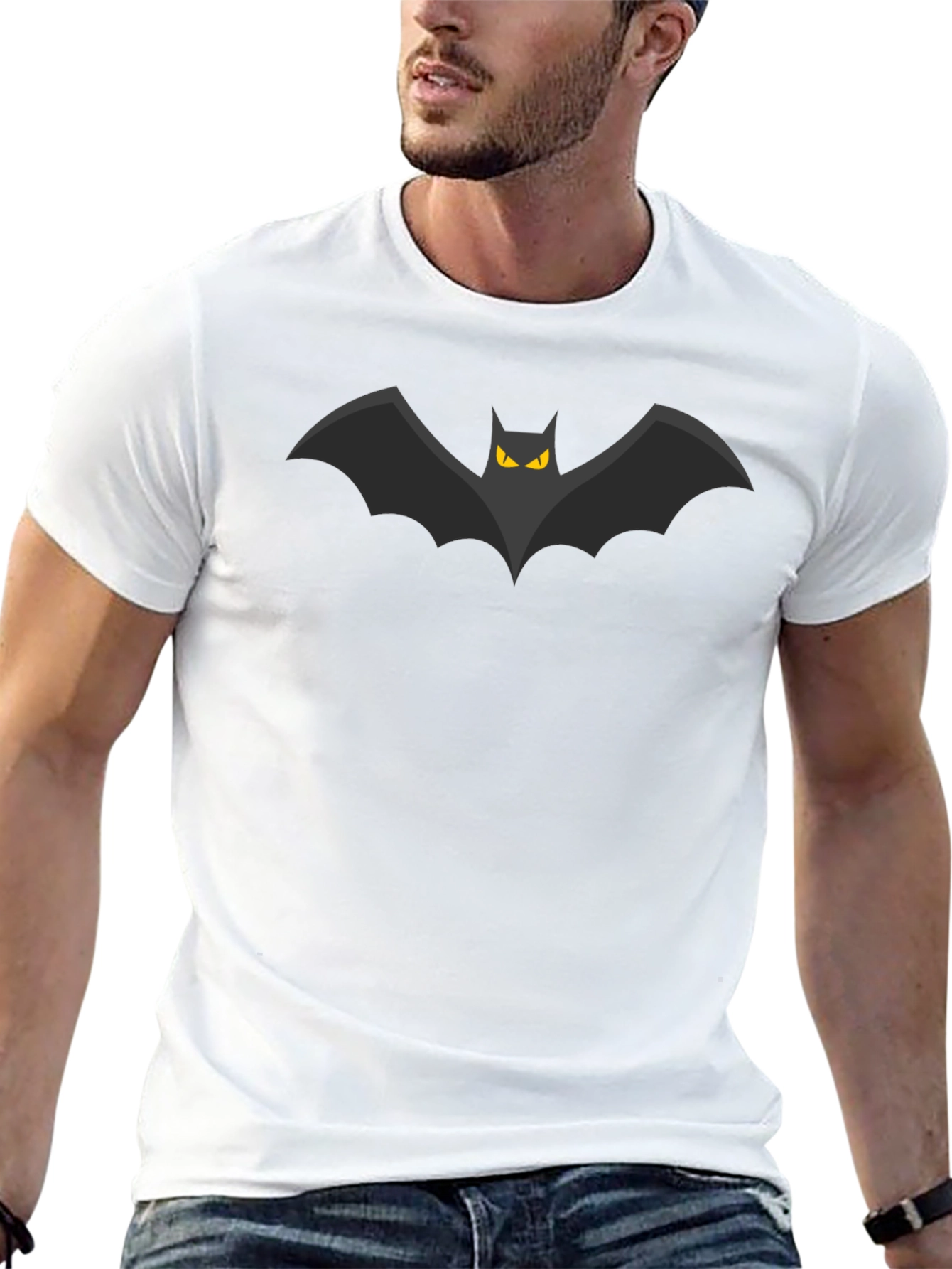 Bat Graphic Tee - Mens Black Cotton T-Shirt