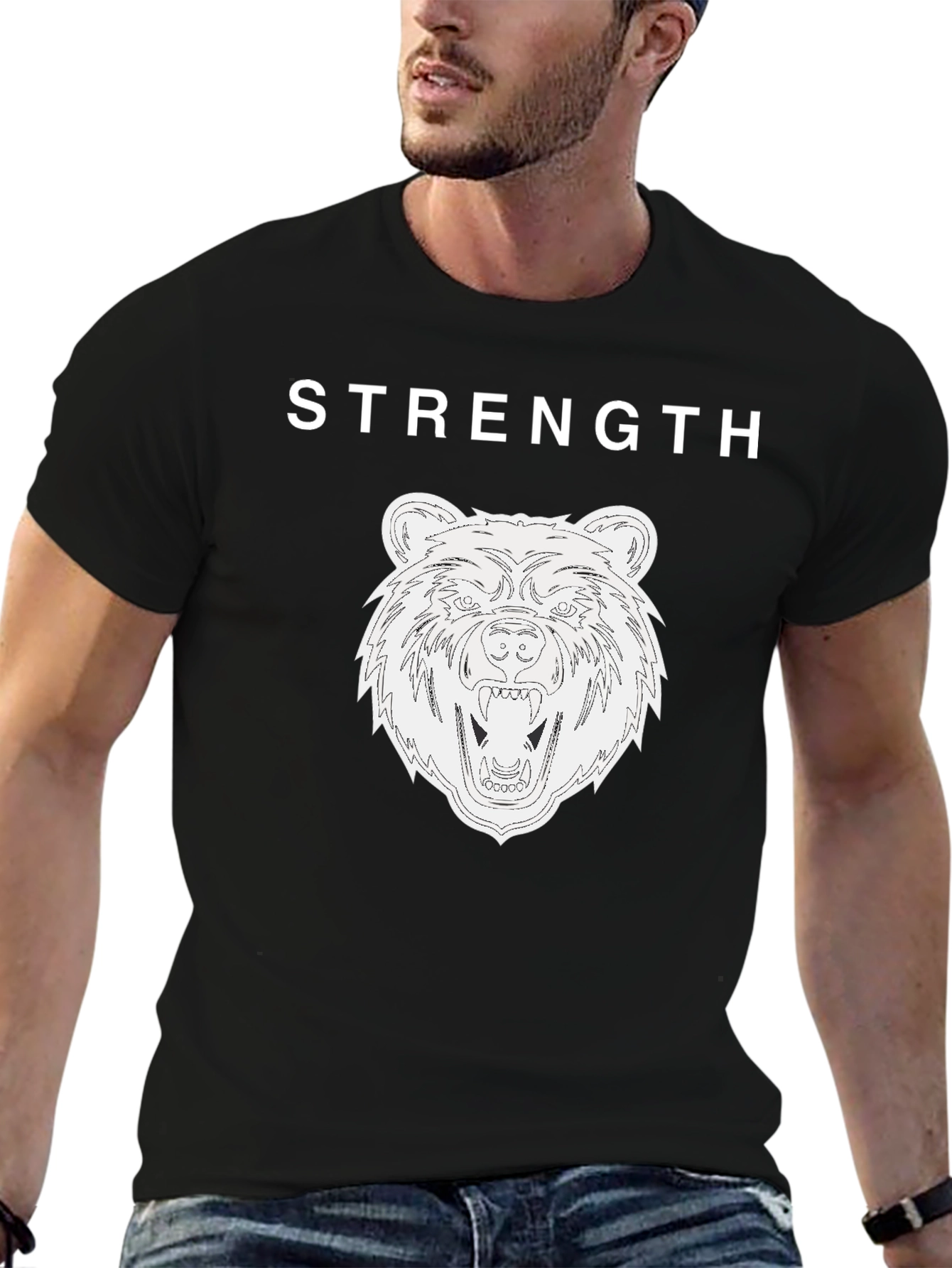 Strength Bear Graphic Tee - Black Cotton T-Shirt
