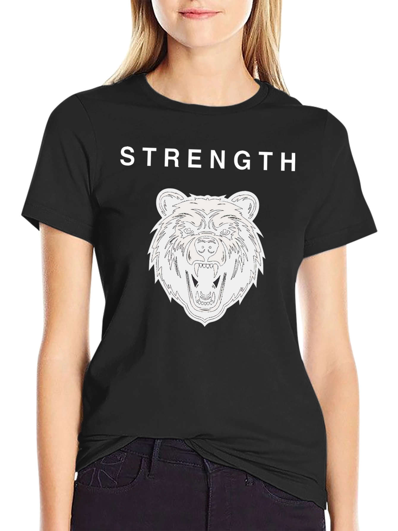 Strength Bear Graphic Tee - Black Cotton T-Shirt