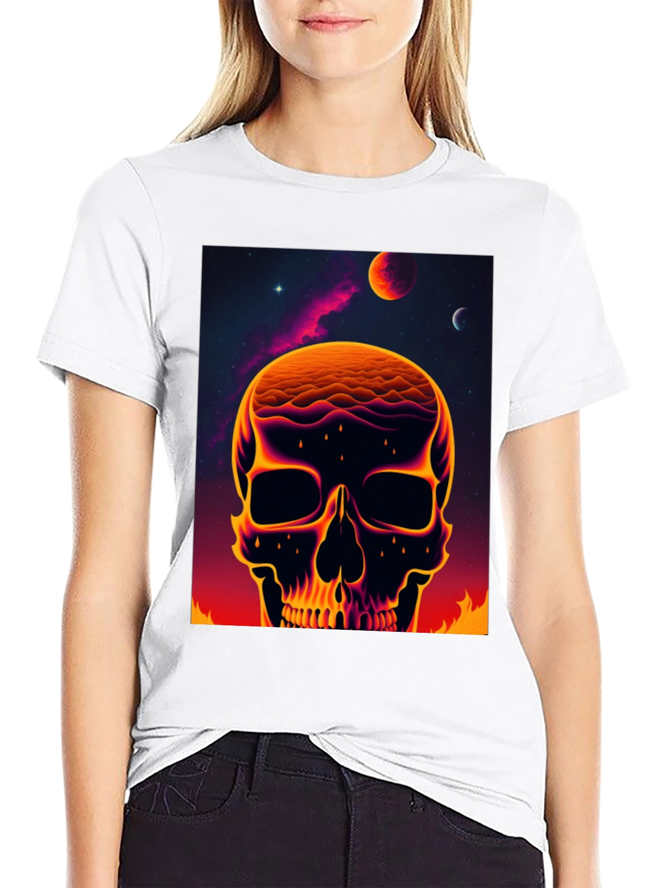 Cosmic Skull Graphic Tee - Bold Outer Space Design