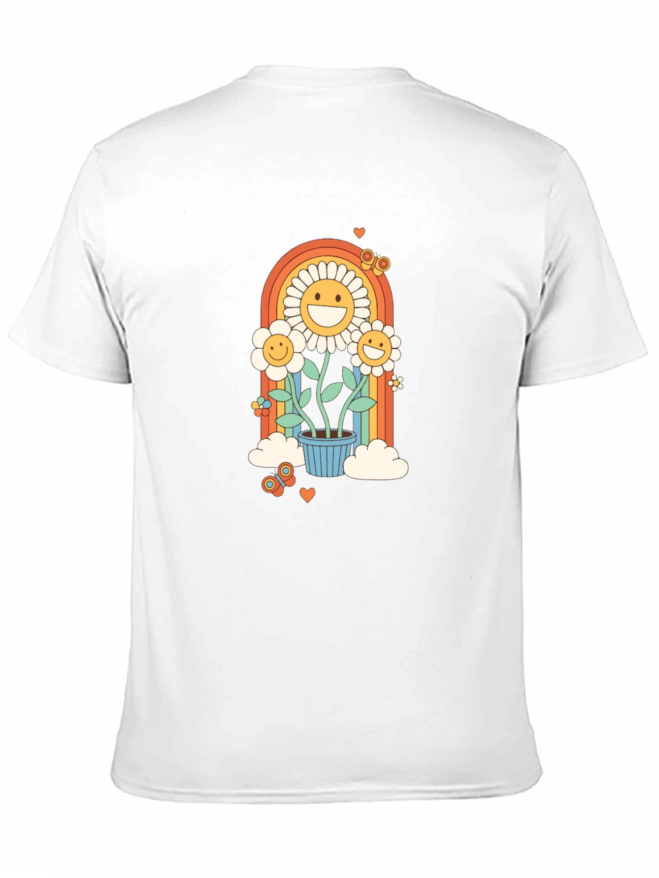 Retro Flower Power Graphic Tee - Black Cotton Blend