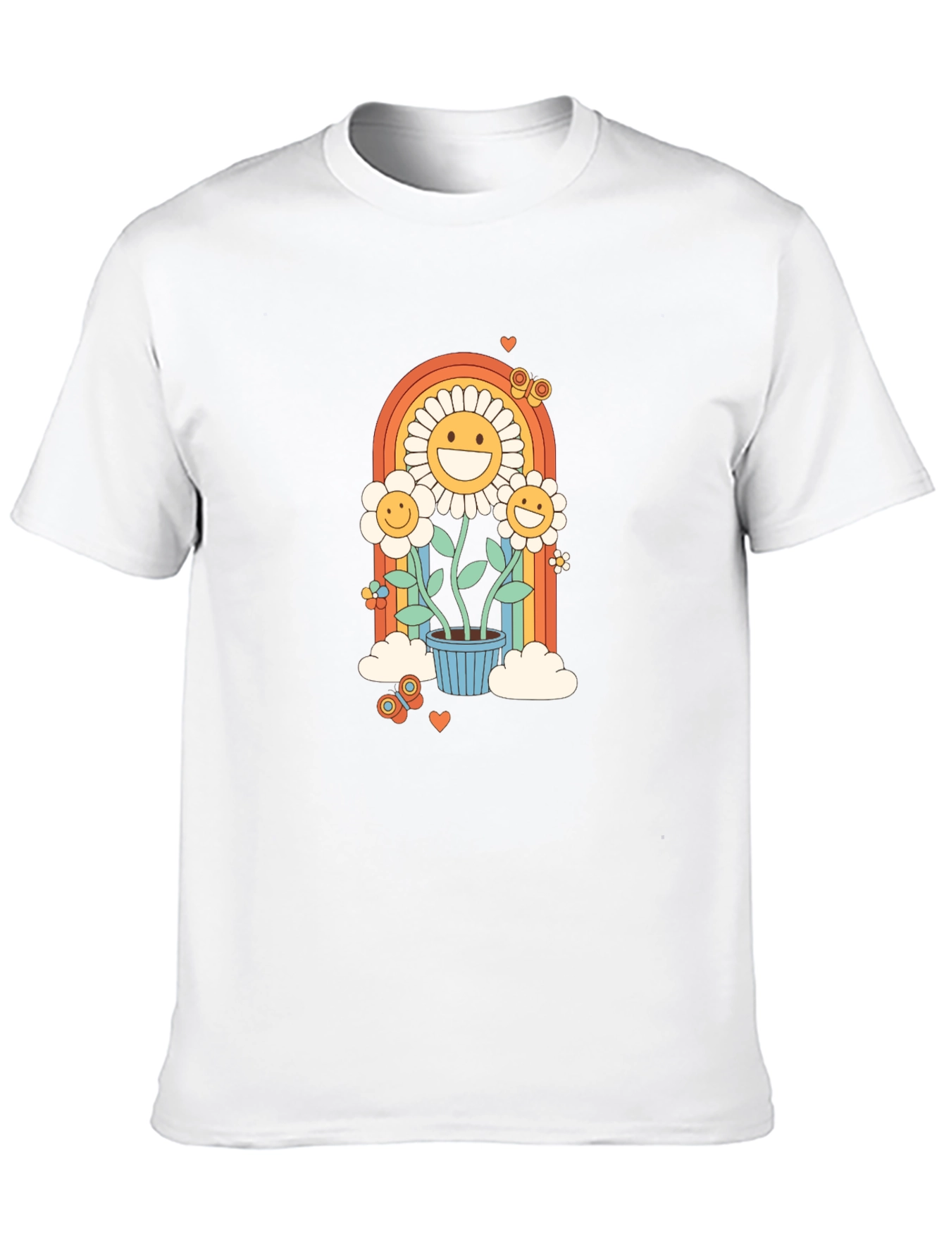 Retro Flower Power Graphic Tee - Black Cotton Blend