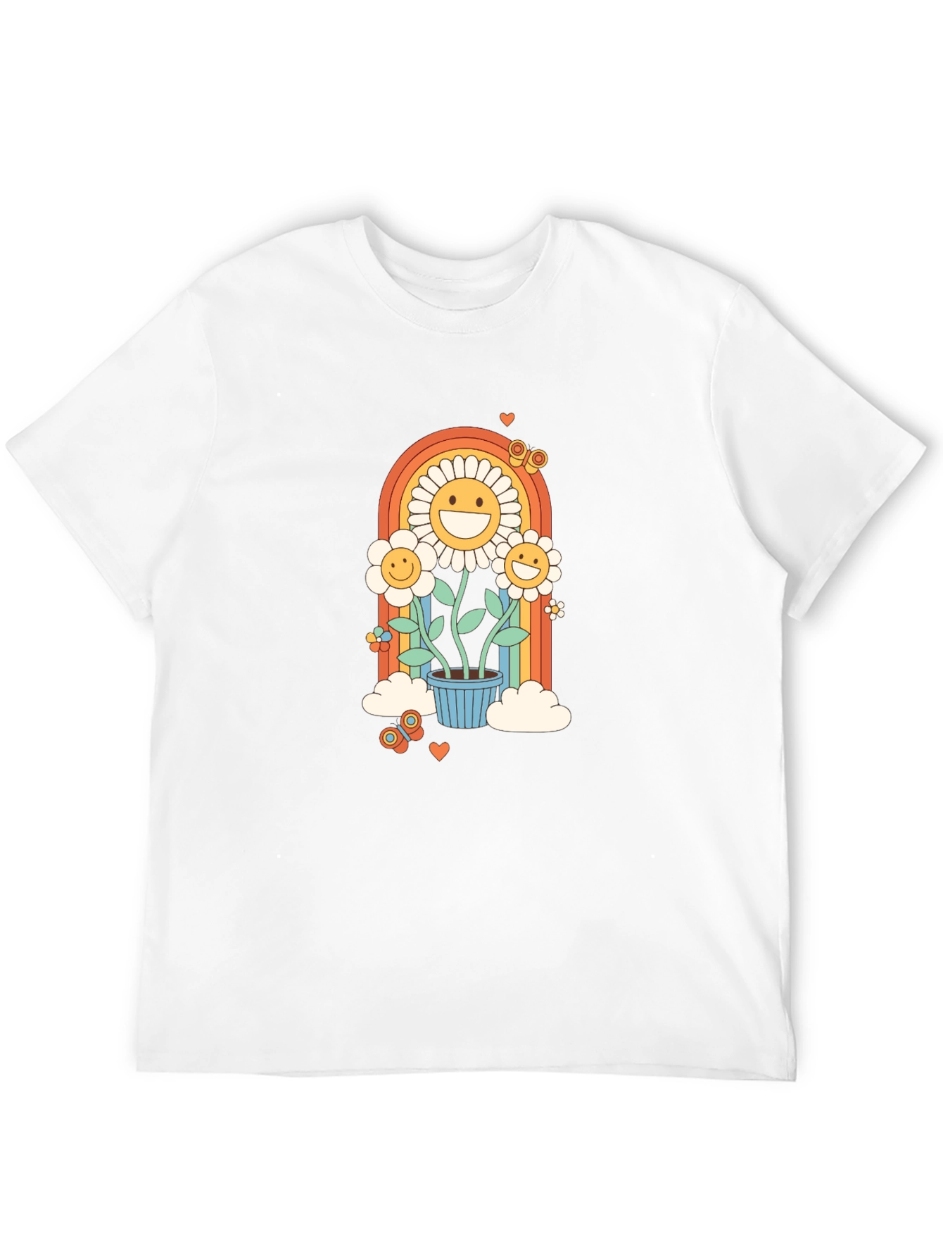 Retro Flower Power Graphic Tee - Black Cotton Blend
