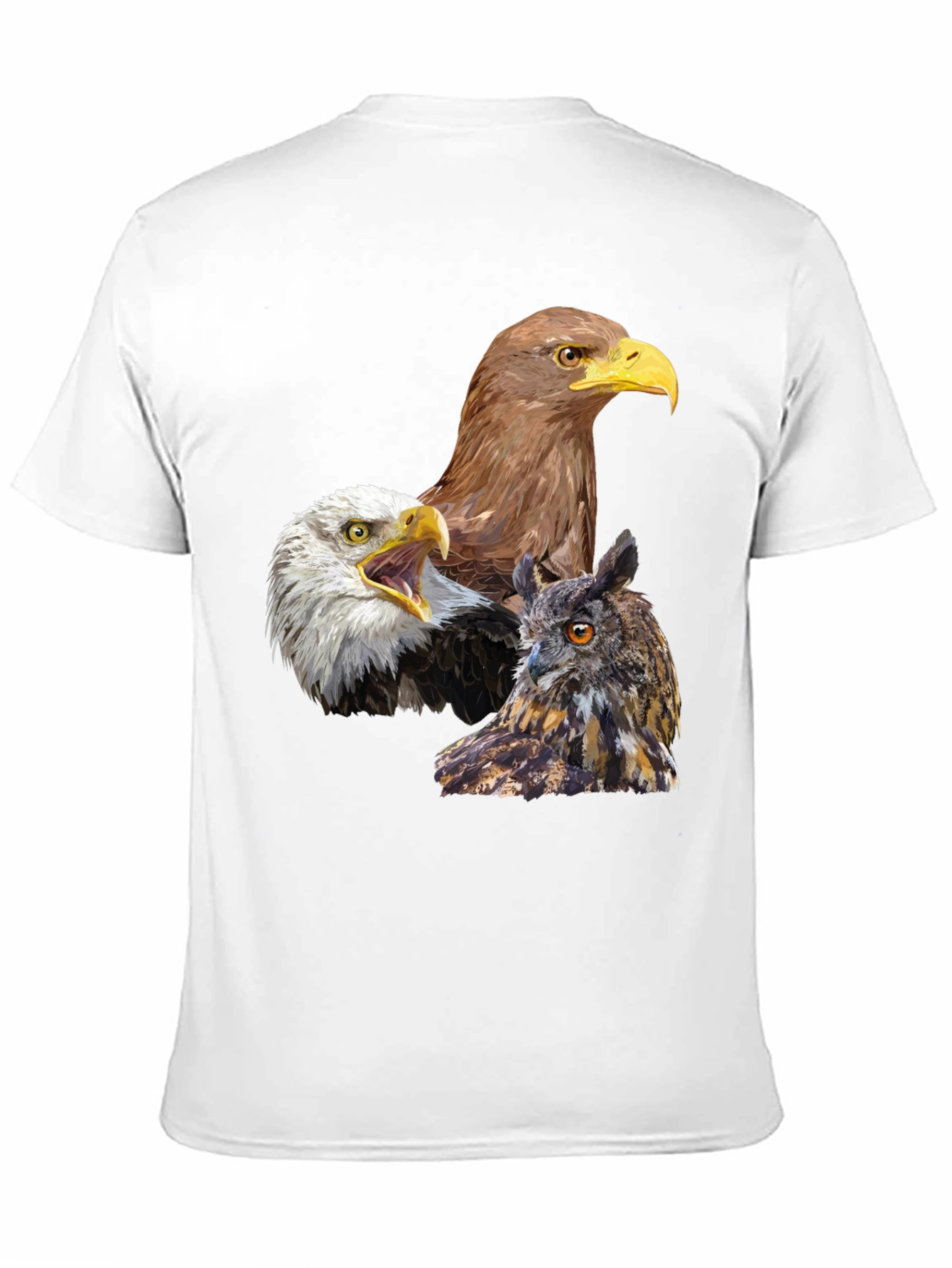 Eagles and Owl Graphic Print Black T-Shirt