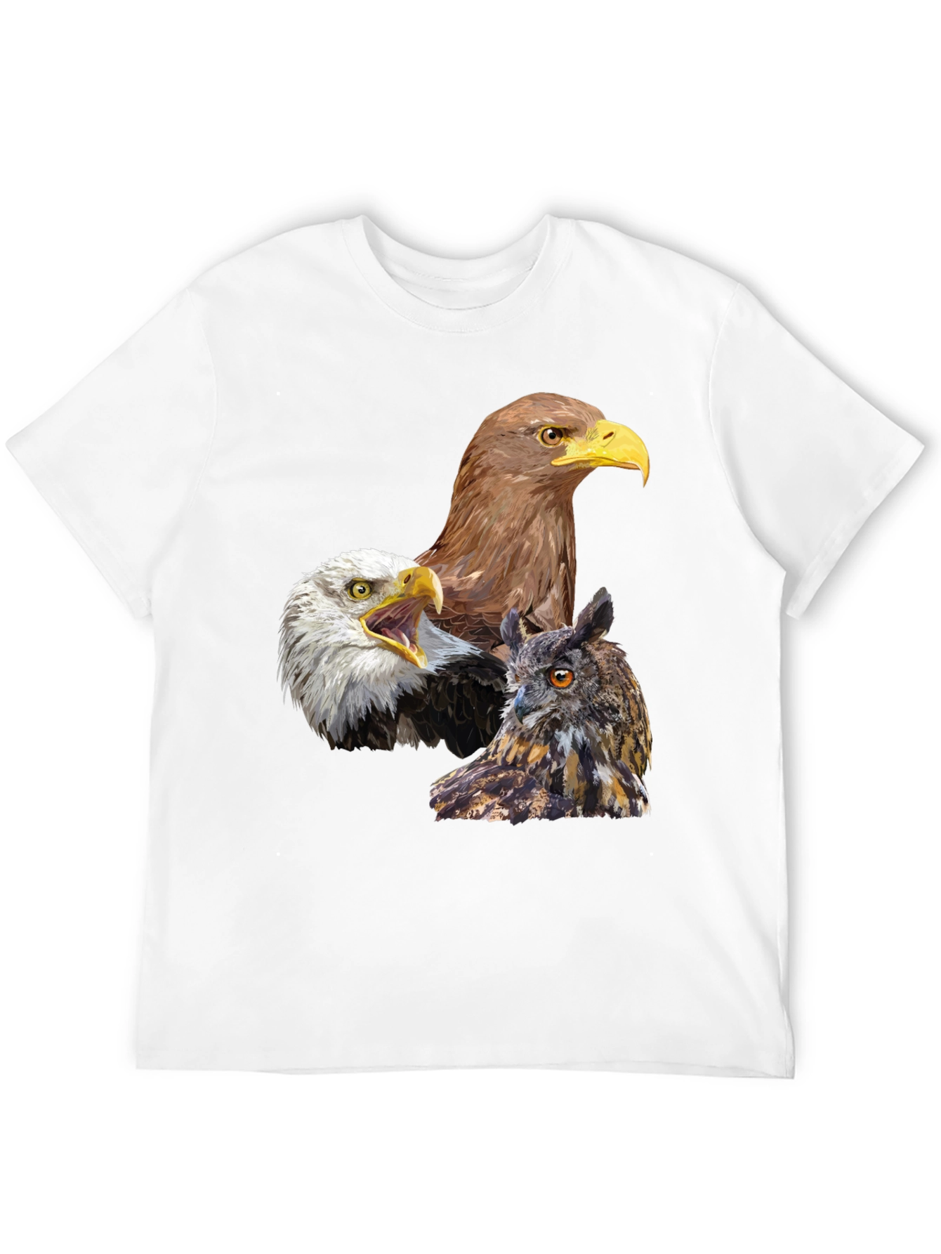 Eagles and Owl Graphic Print Black T-Shirt