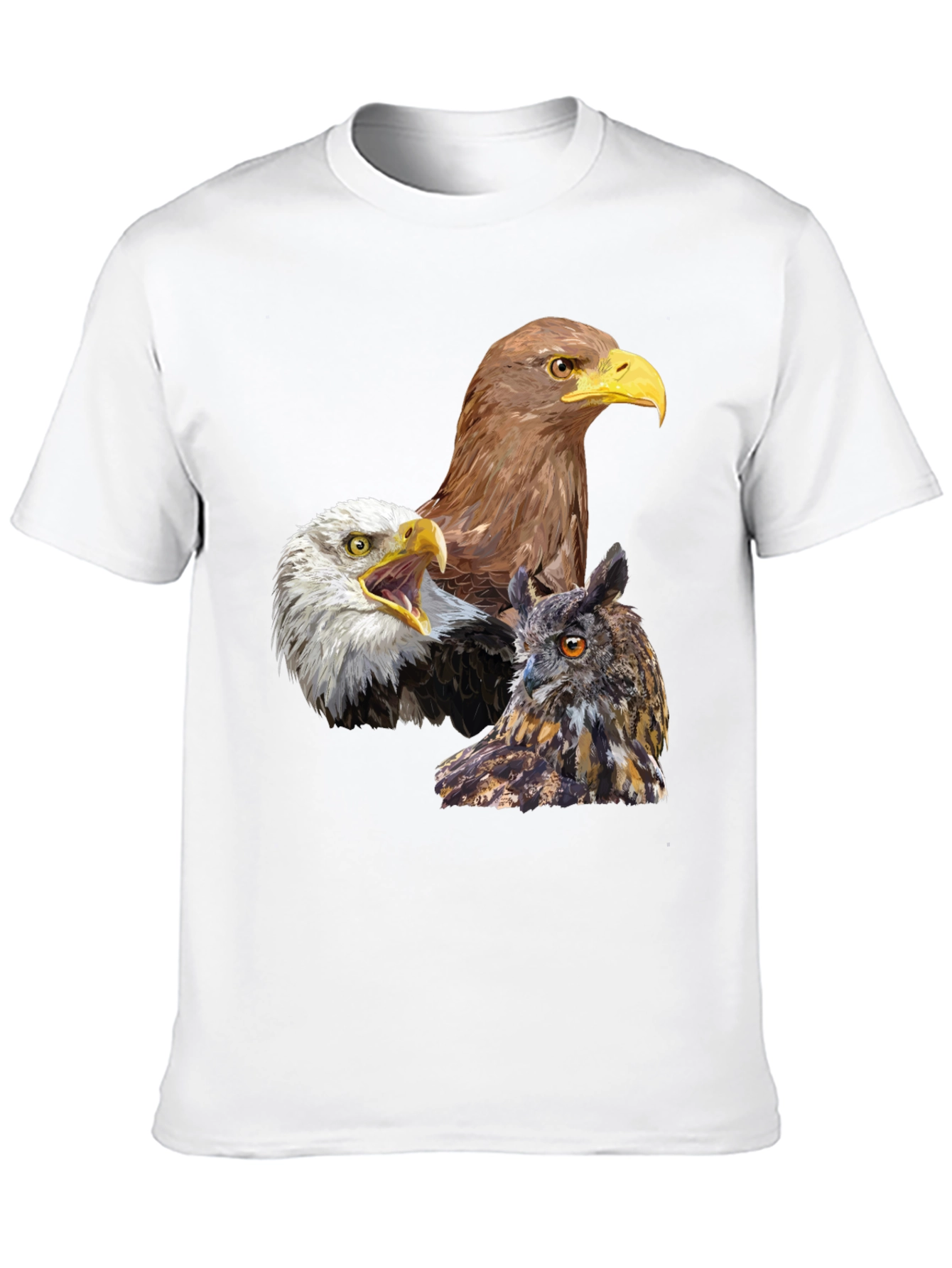 Eagles and Owl Graphic Print Black T-Shirt