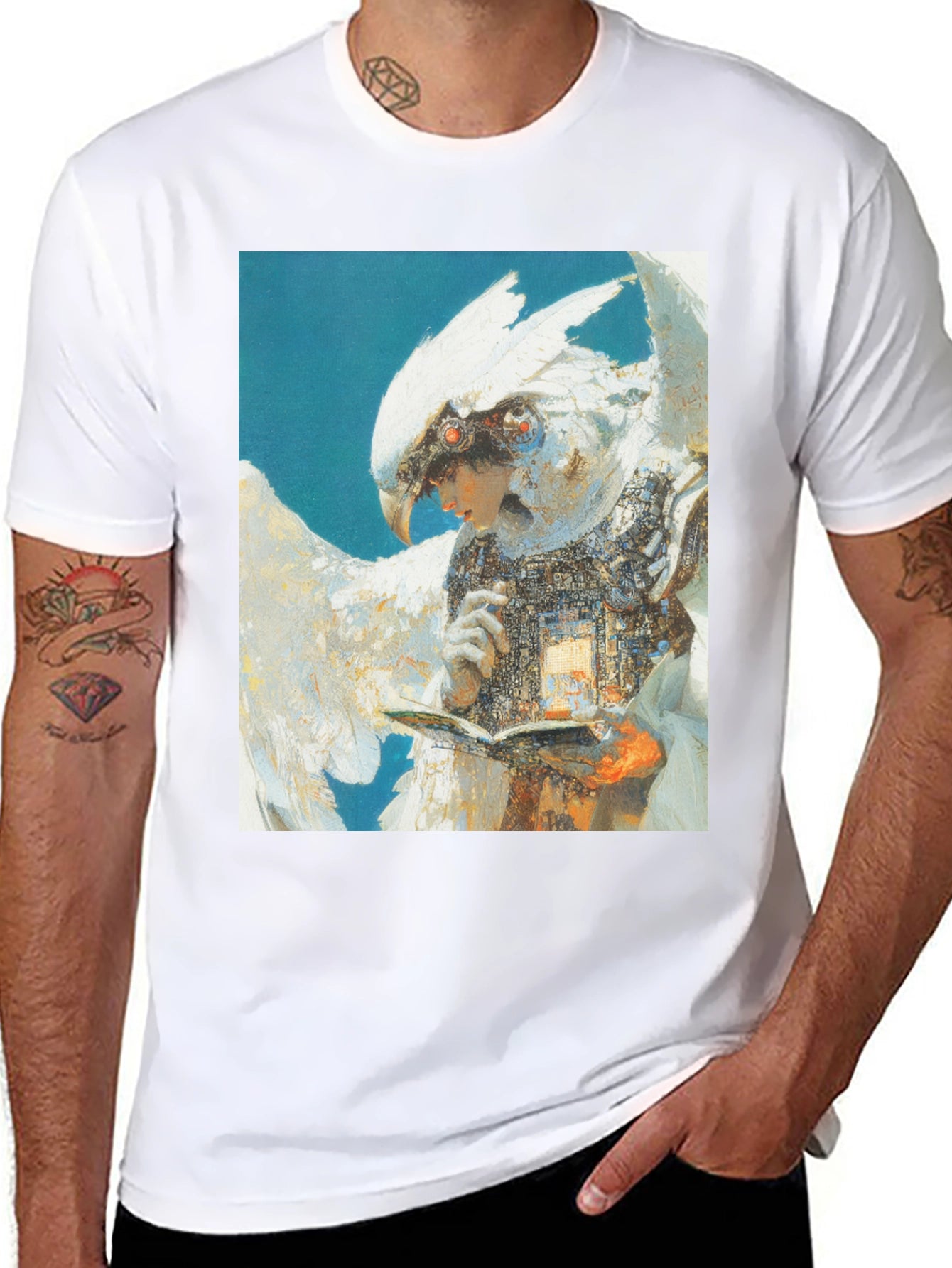 Futuristic Bird-Human Hybrid Graphic Tee