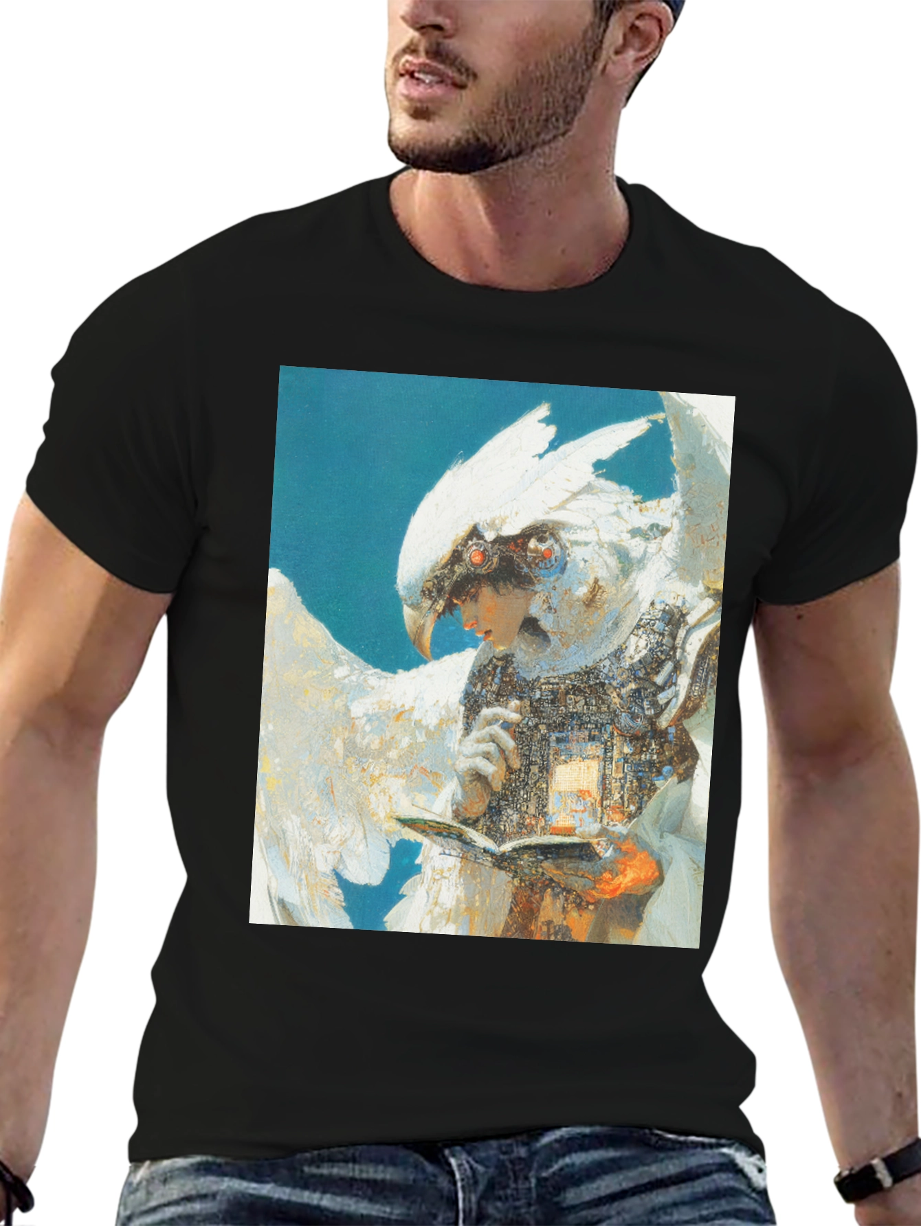 Futuristic Bird-Human Hybrid Graphic Tee