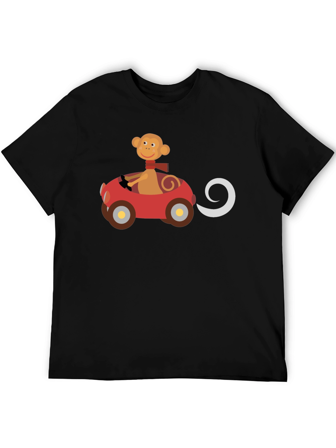 Monkey Driving Car Graphic Black T-Shirt