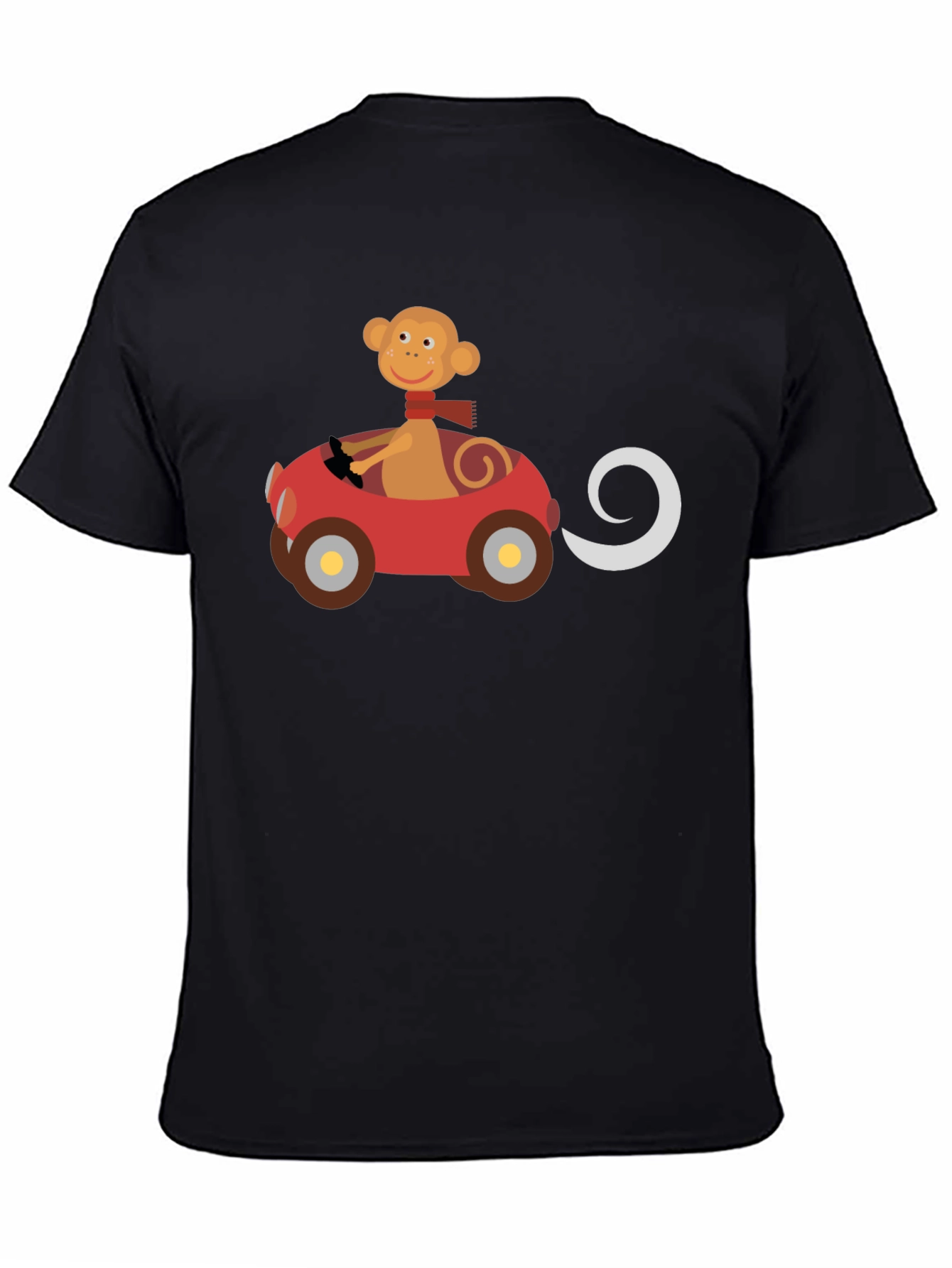 Monkey Driving Car Graphic Black T-Shirt