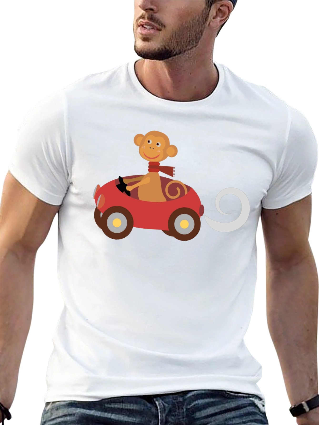 Monkey Driving Car Graphic Black T-Shirt