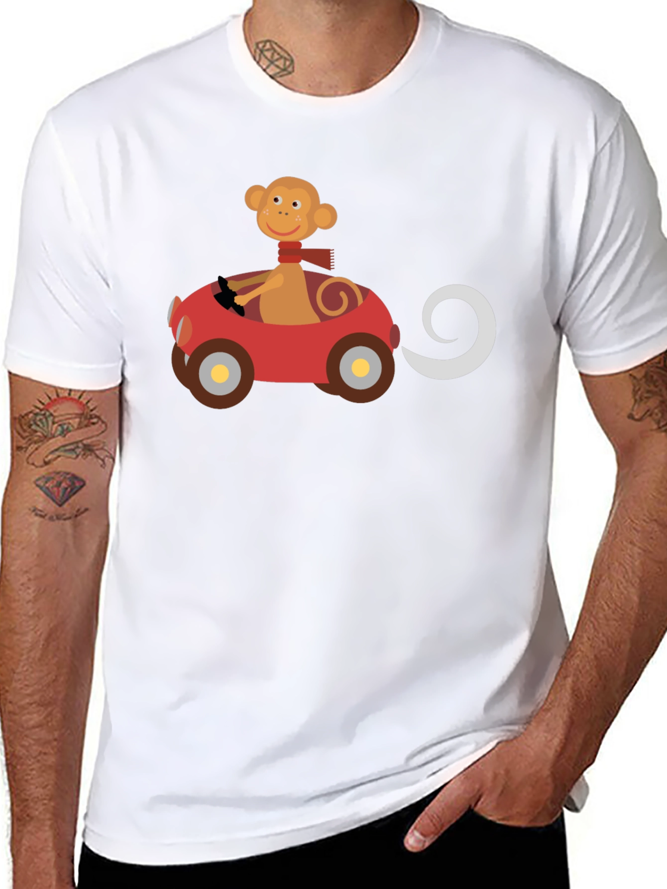 Monkey Driving Car Graphic Black T-Shirt